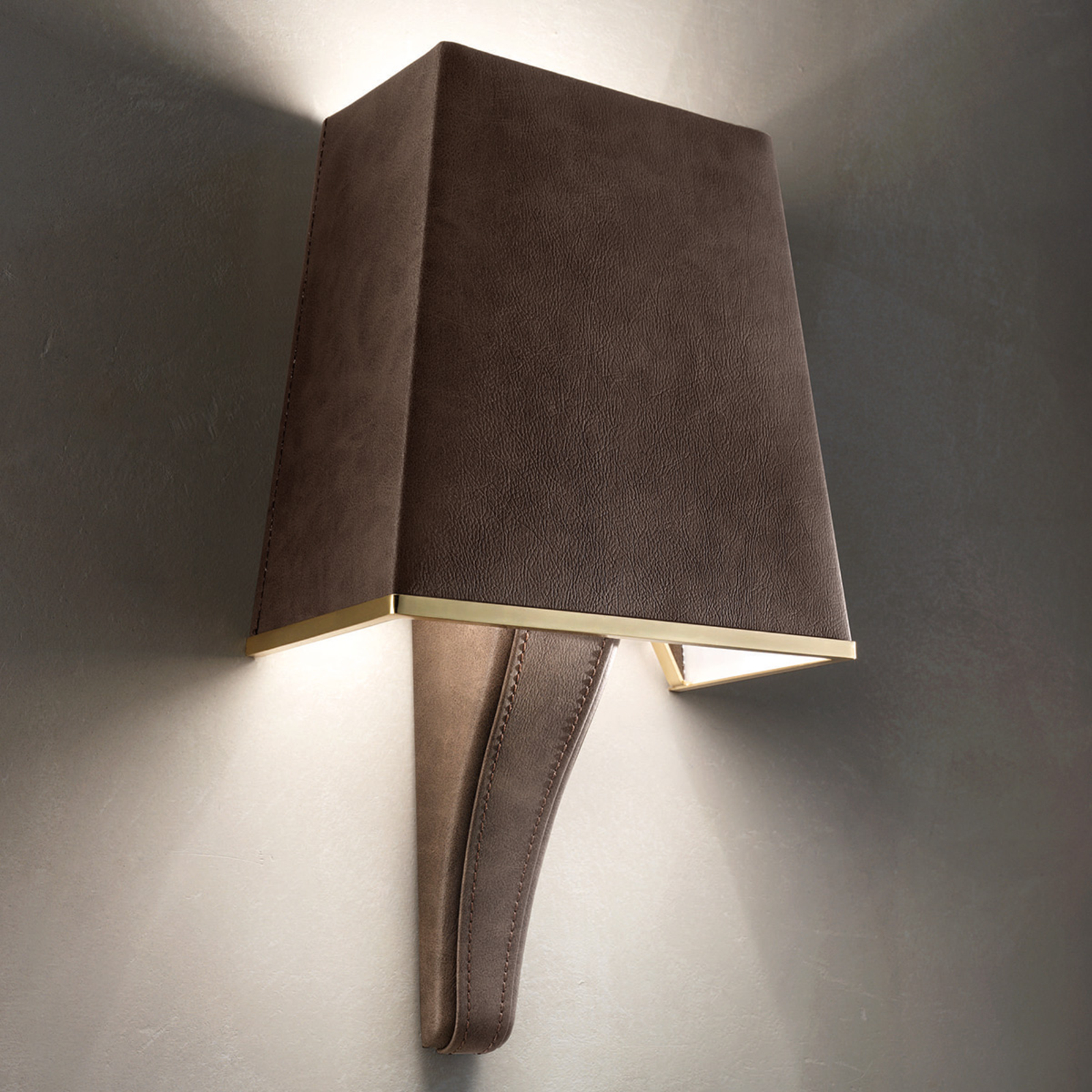 Masiero Darshan wall light, lampshade and leather cover, for Living / Dining Room, metal, wood, leather, E14, 40 W, energy efficiency: A++, W: 25 cm, H: 40 cm