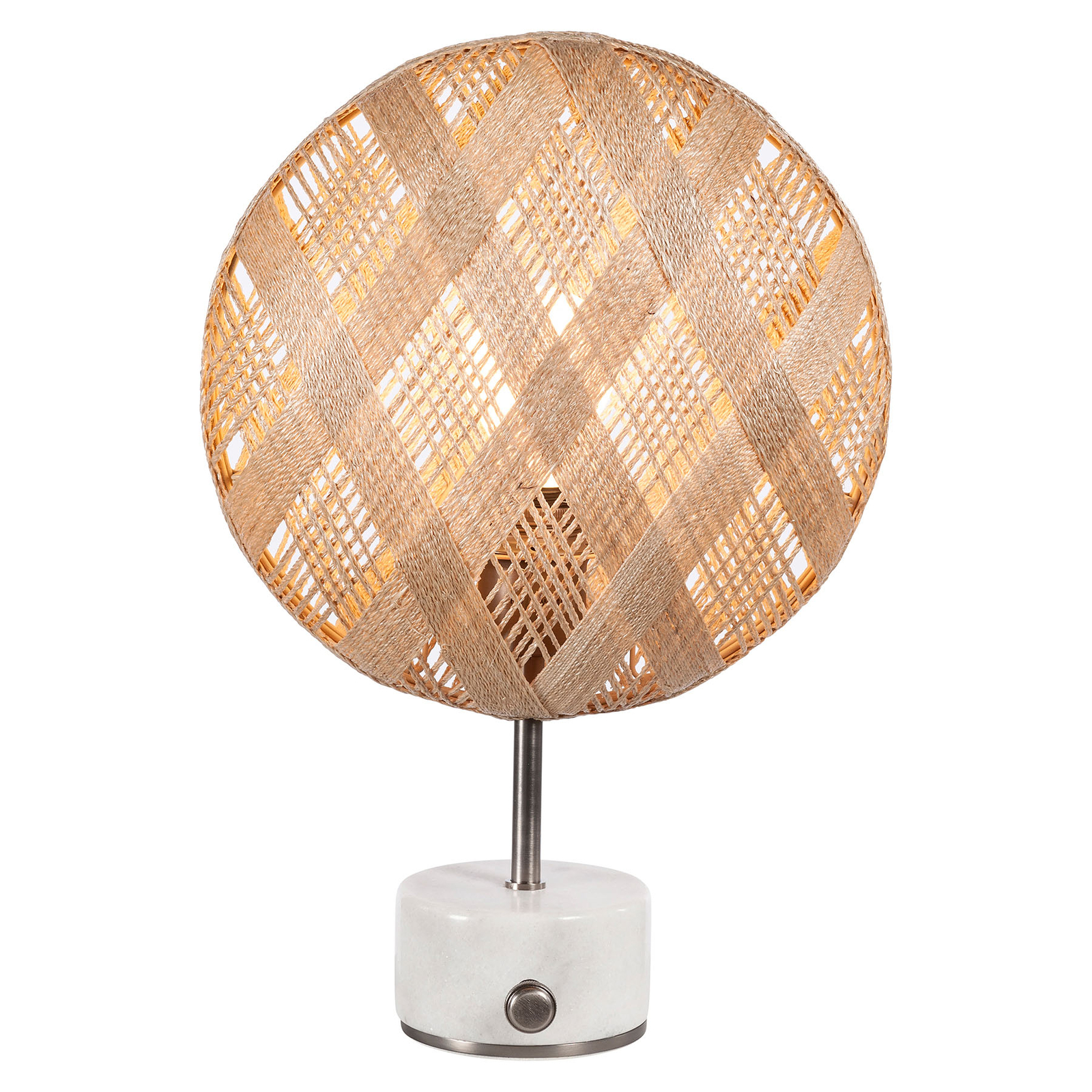 Forestier Chanpen S Diamant table silver/natural, for Living / Dining Room, hemp, metal, marble, E27, 60 W, energy efficiency: A++, H: 41 cm