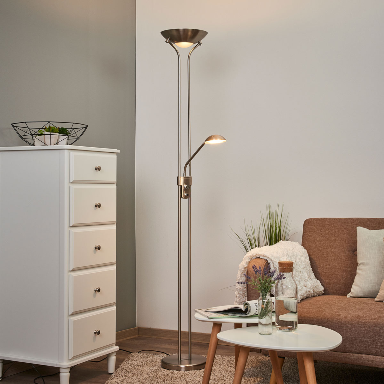 LED-operated uplighter Josefin with reading light
