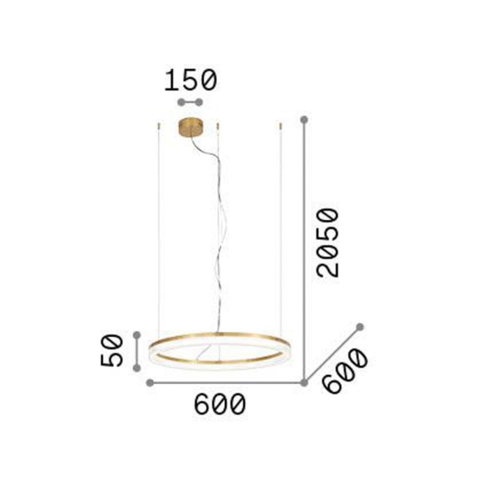 Ideal Lux LED hanging light Crown Ø 60 cm, brass-coloured metal