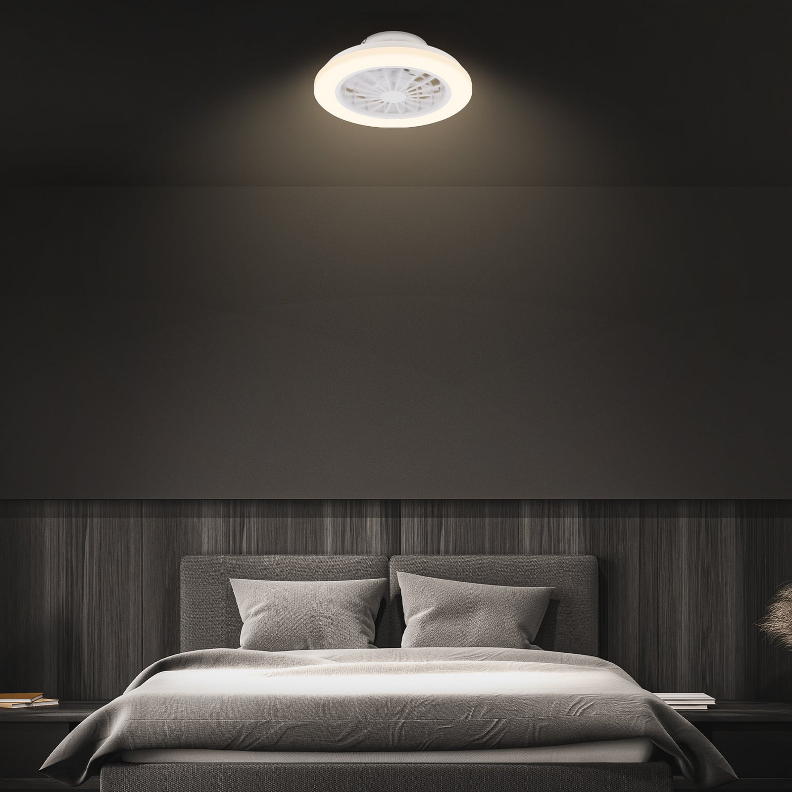 Pafo LED ceiling fan, white, plastic, CCT, remote control