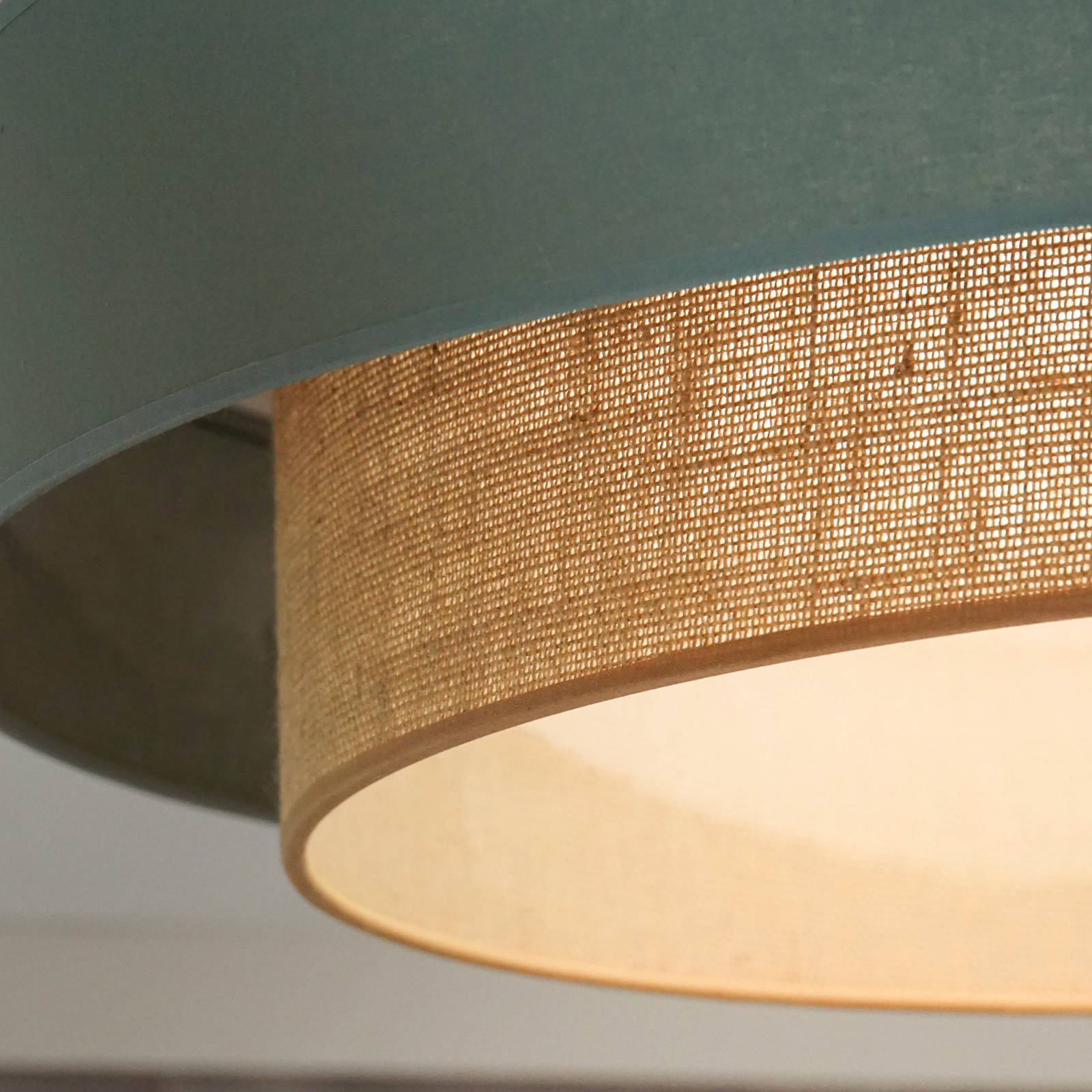LED ceiling light Luneta, sage/jute, Ø 60 cm, 3-step dimmable