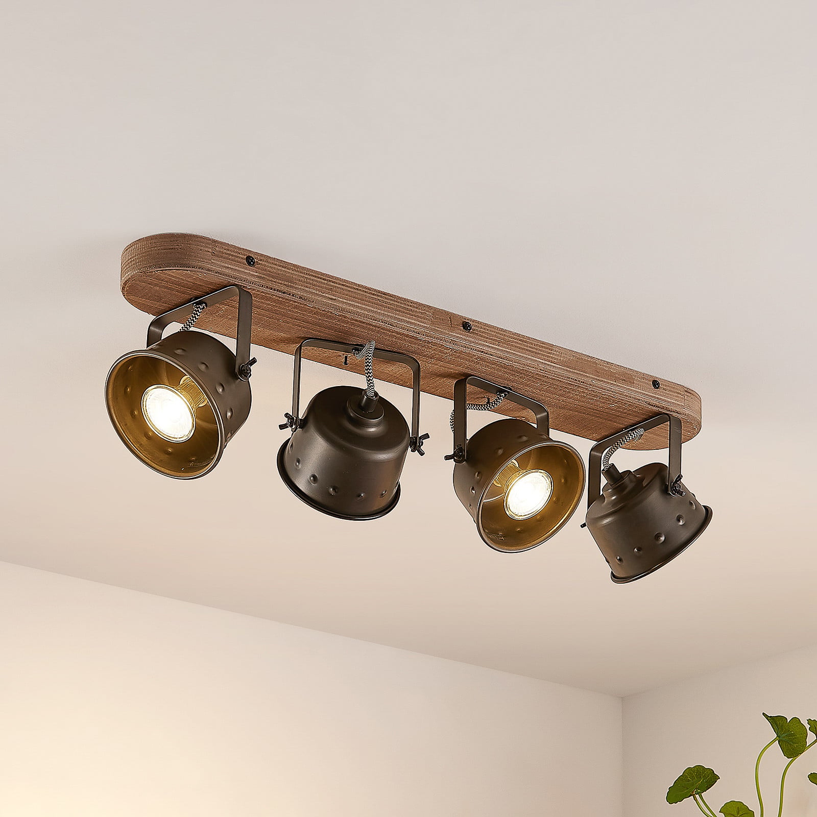 Rubinjo 4 PlafondWood/Black Lindby - Vardagsrum - Vintage / retro - Metall - Med flera ljusk&auml;llor