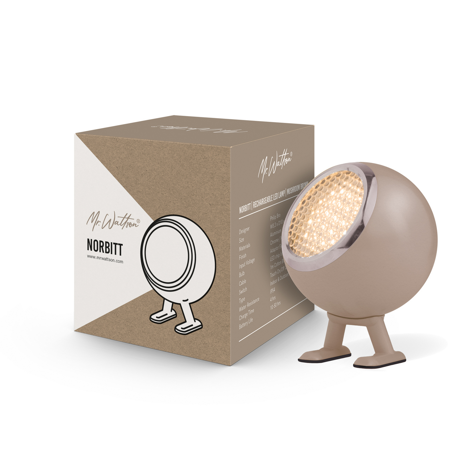 Norbitt 3.0 LED rechargeable desk lamp, brown, CCT - MR. WATTSON