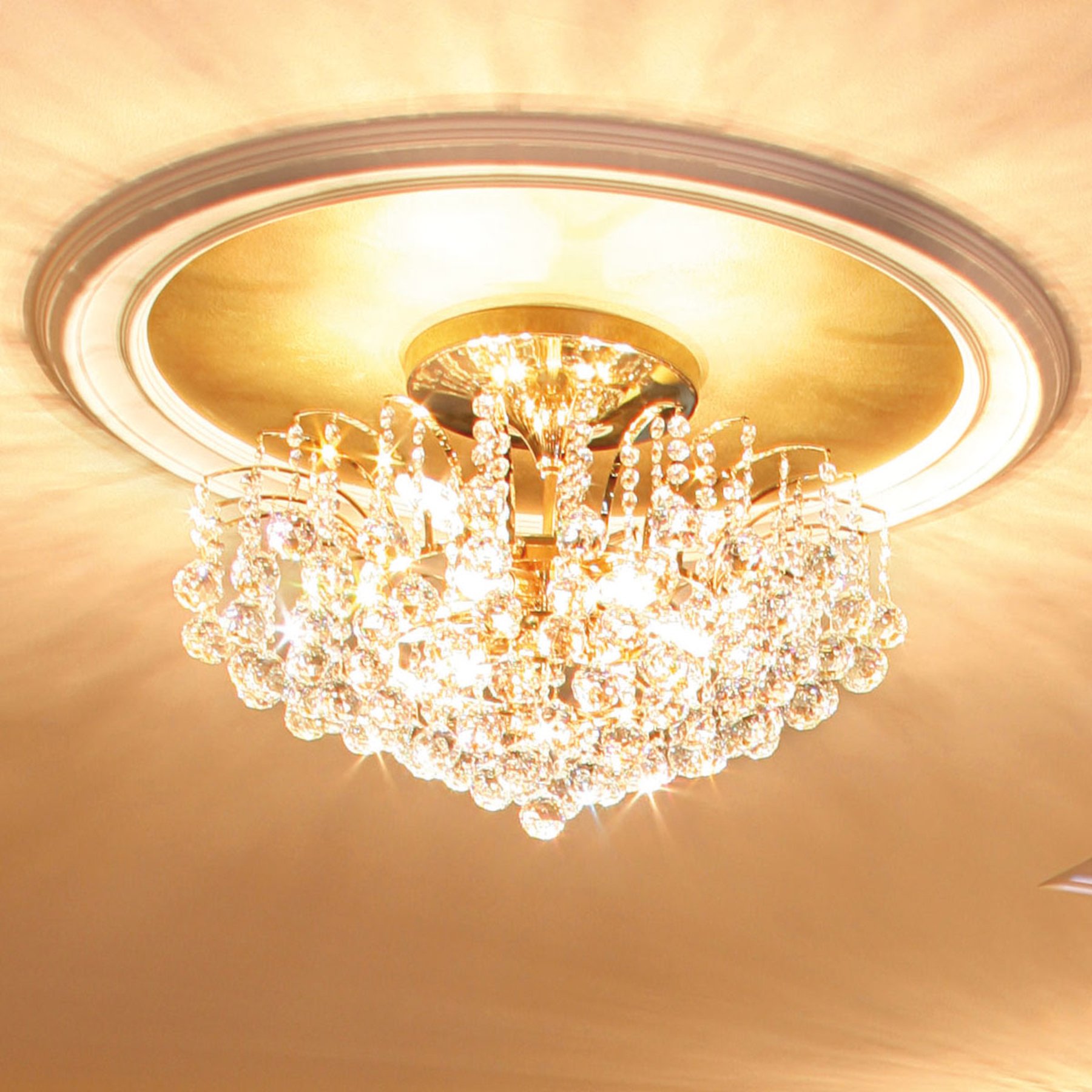 Orion Lennarda Ceiling Light Gold-Plated 24 Carat, for Living / Dining Room, Solid brass, crystals, E14, 40 W, energy efficiency: A++, H: 38 cm