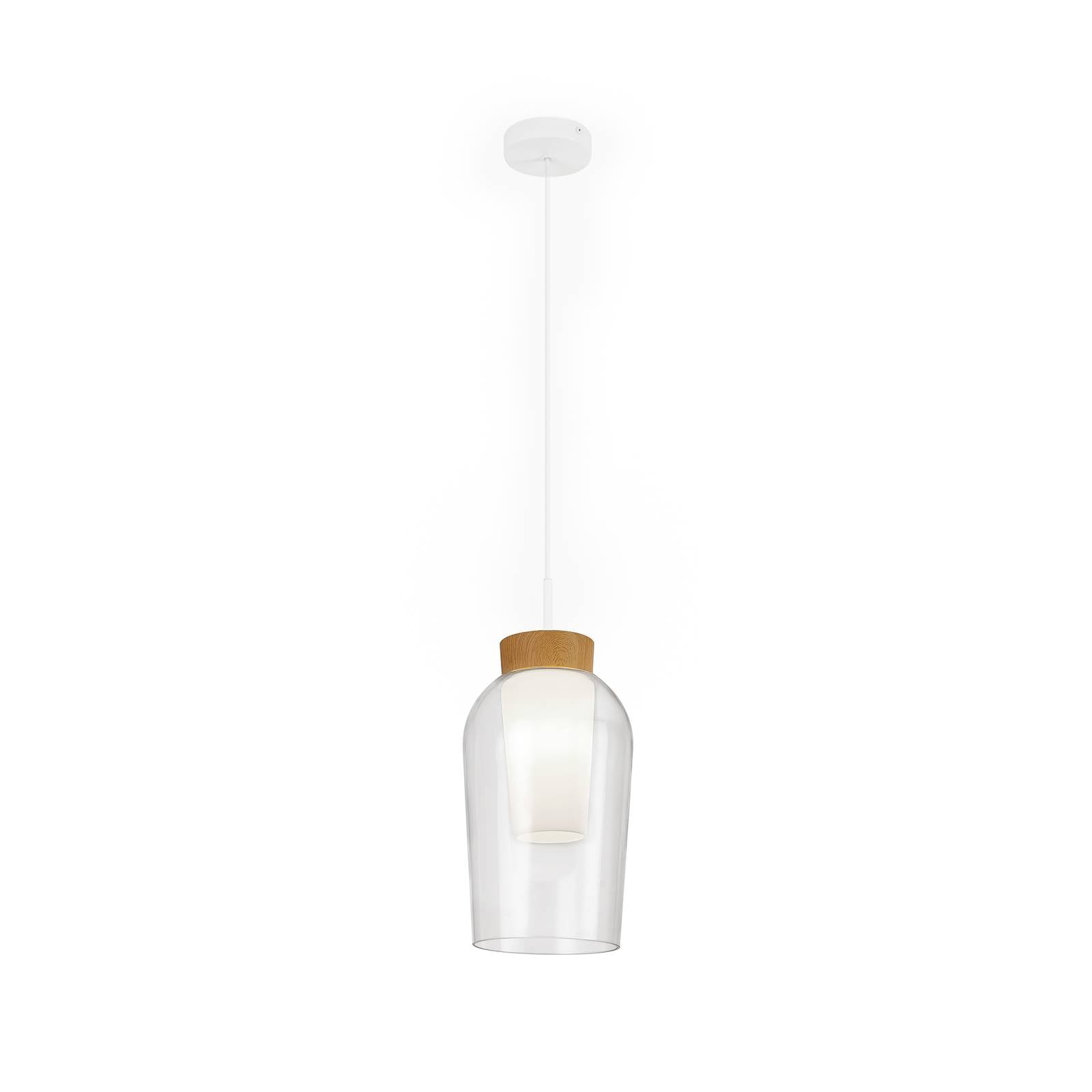 Hängeleuchte Nora, einflammig, weiß, transparent, Glas