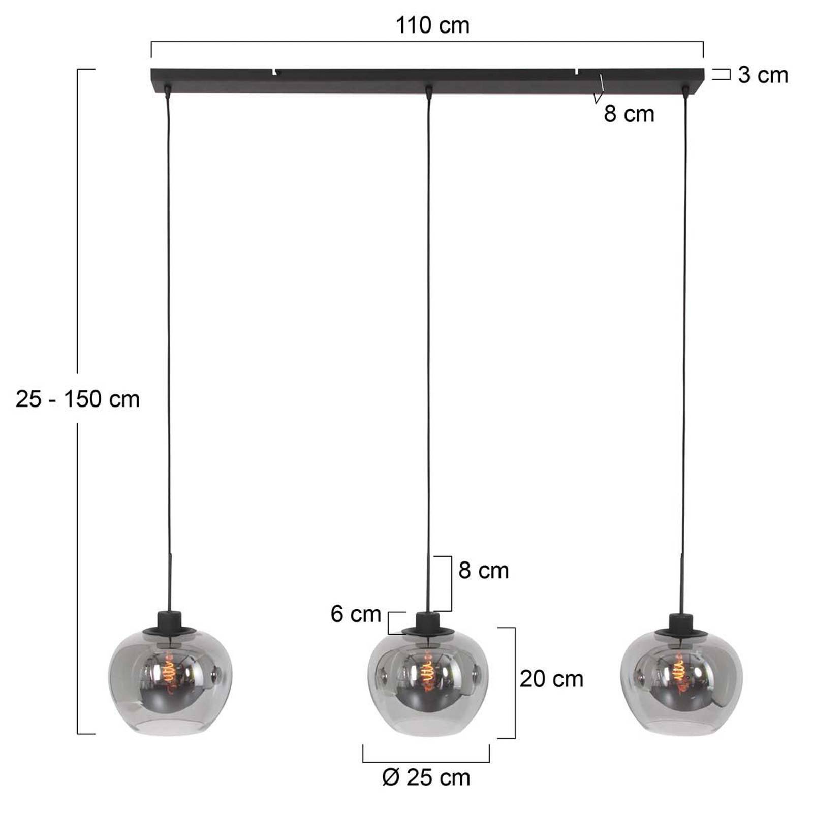 Steinhauer Suspension Lotus noir à 3 lampes poutre métal verre