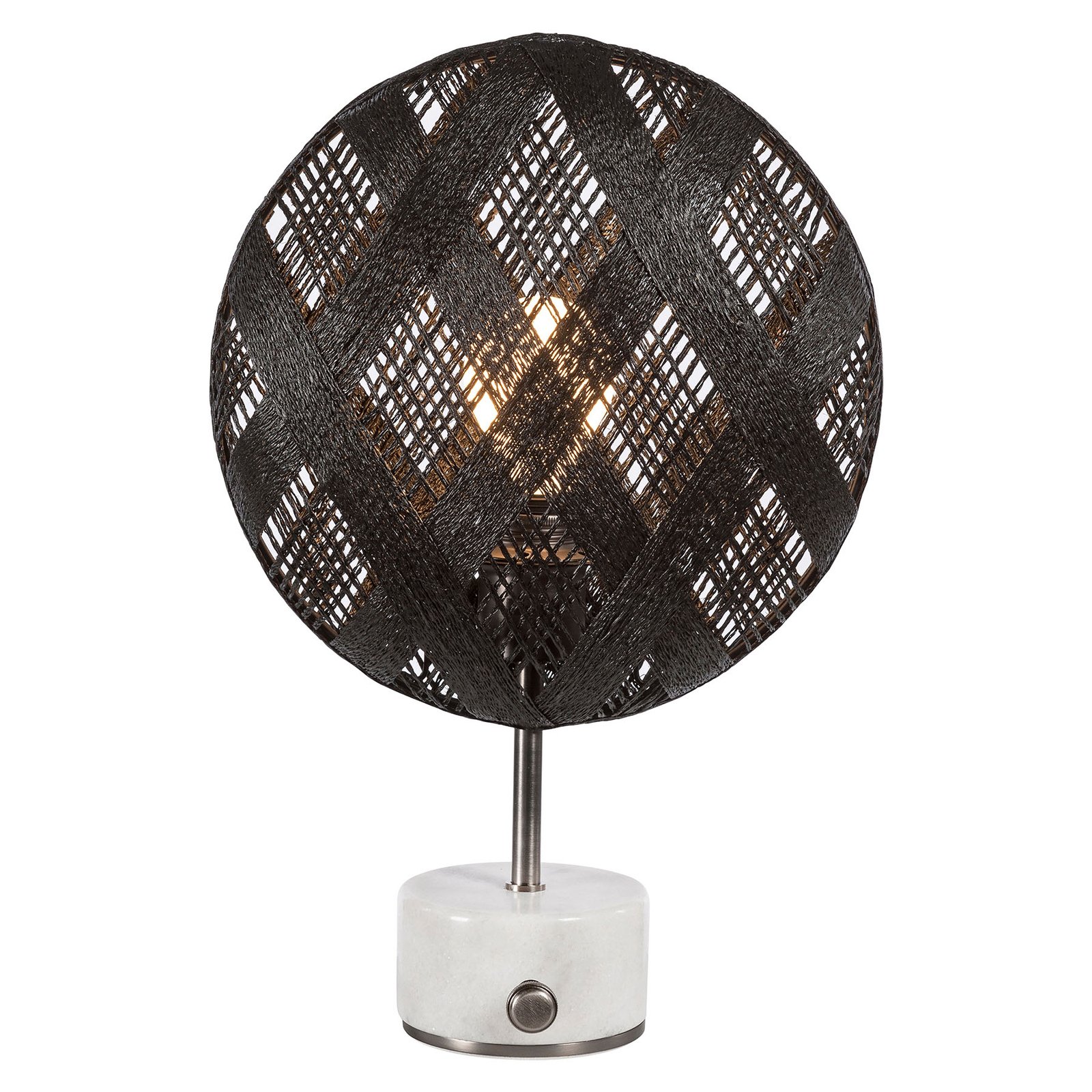 Forestier Chanpen S Diamant table silver/black, for Living / Dining Room, hemp, metal, marble, E27, 60 W, energy efficiency: A++, H: 41 cm