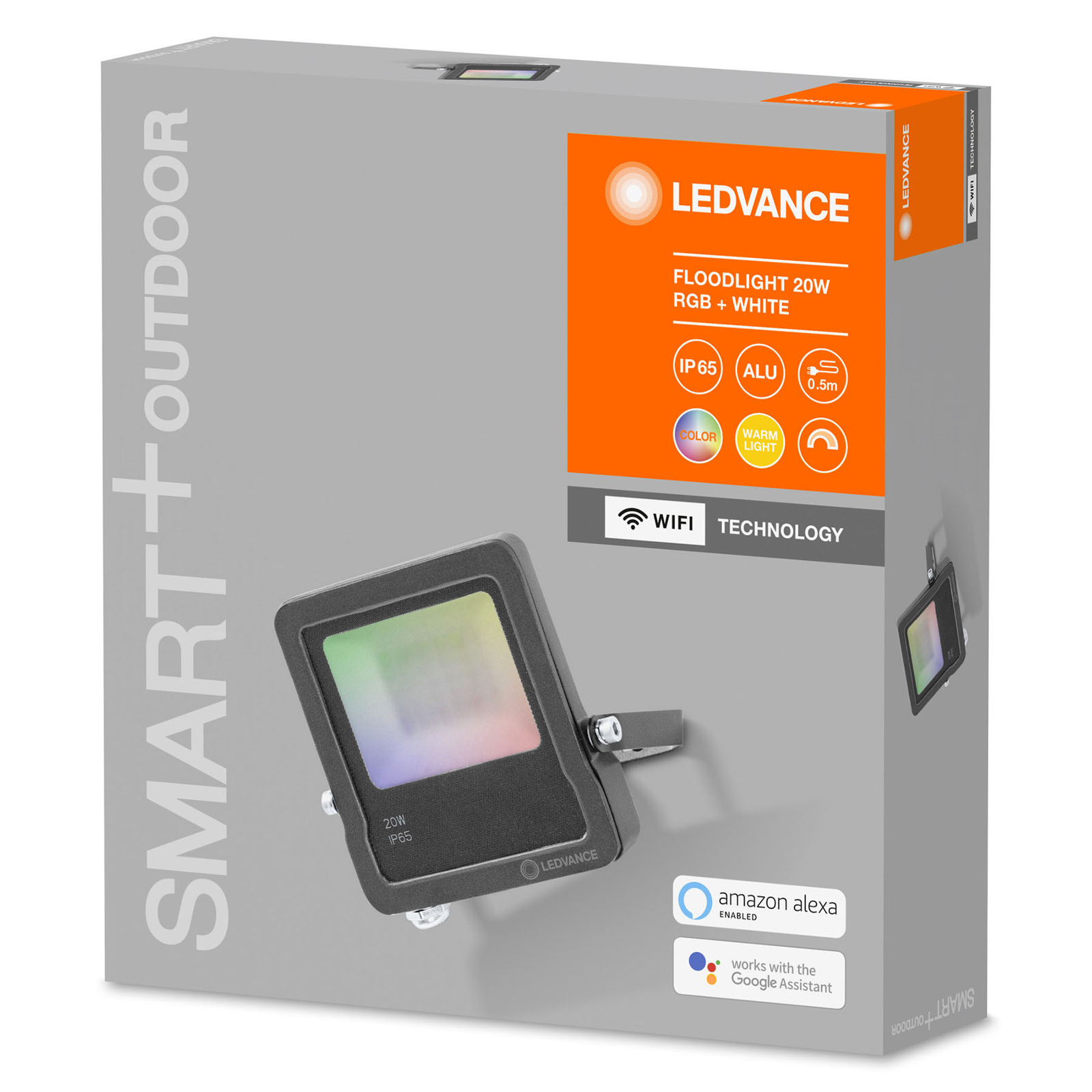 LEDVANCE SMART+ WiFi Floodlight, RGBW, grigio, 20W