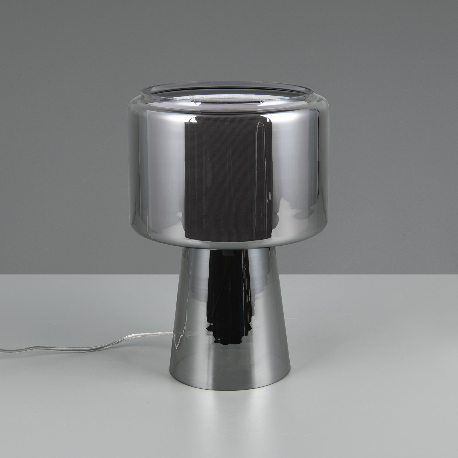 Lampada da tavolo Rocka, cromata, altezza 29 cm, vetro/tessuto Lampada da tavolo Rocka, cromata, altezza 29 cm, vetro/tessuto
