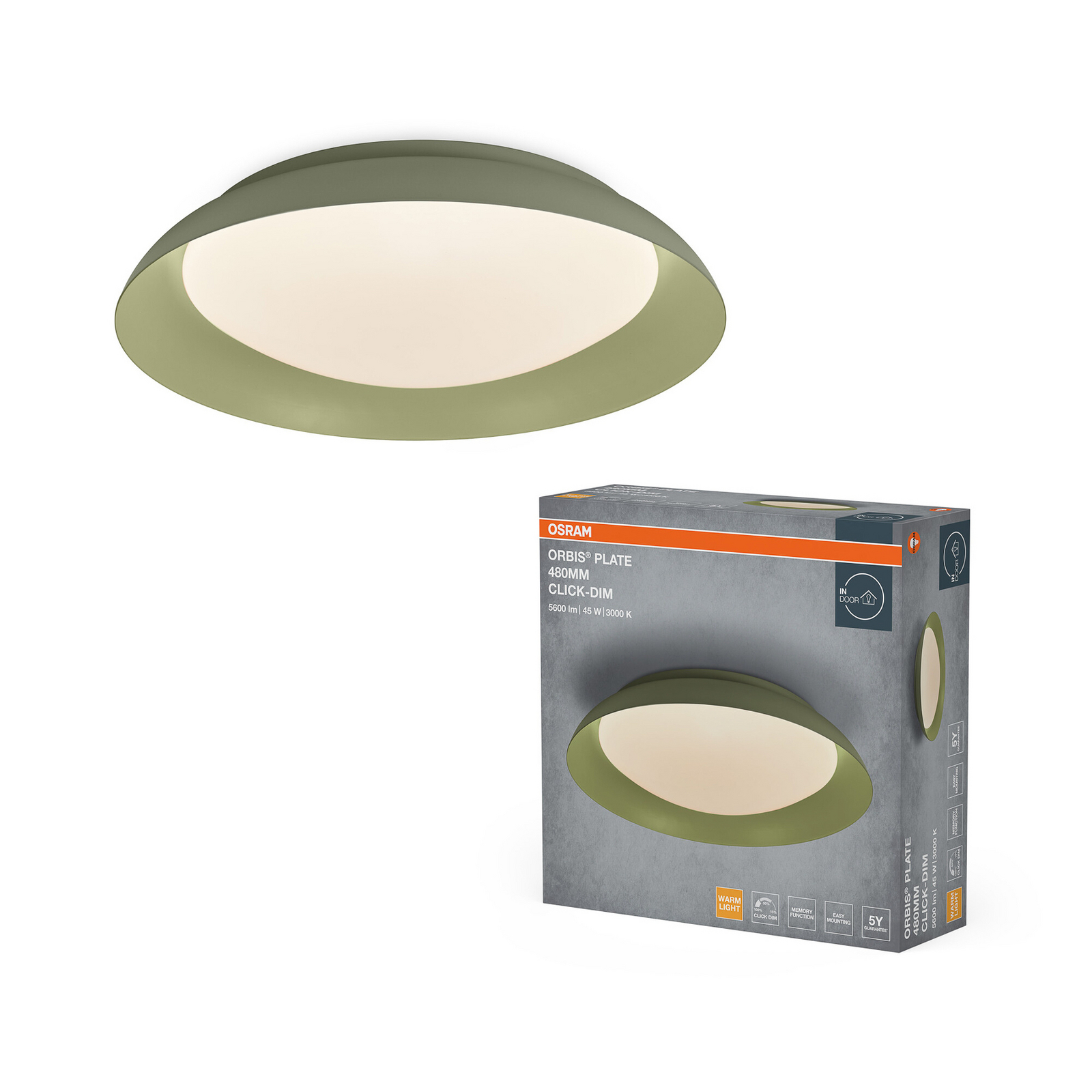 Φωτιστικό οροφής LED ORBIS PLATE της OSRAM, πράσινο, Ø 48 cm, clickdim Φωτιστικό οροφής LED ORBIS PLATE της OSRAM, πράσινο, Ø 48 cm, clickdim