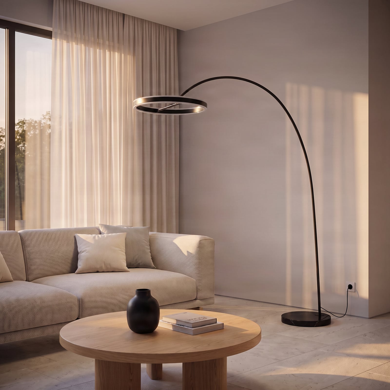 Lucande LED booglamp Jekta, zwart, 183 cm, dimbaar
