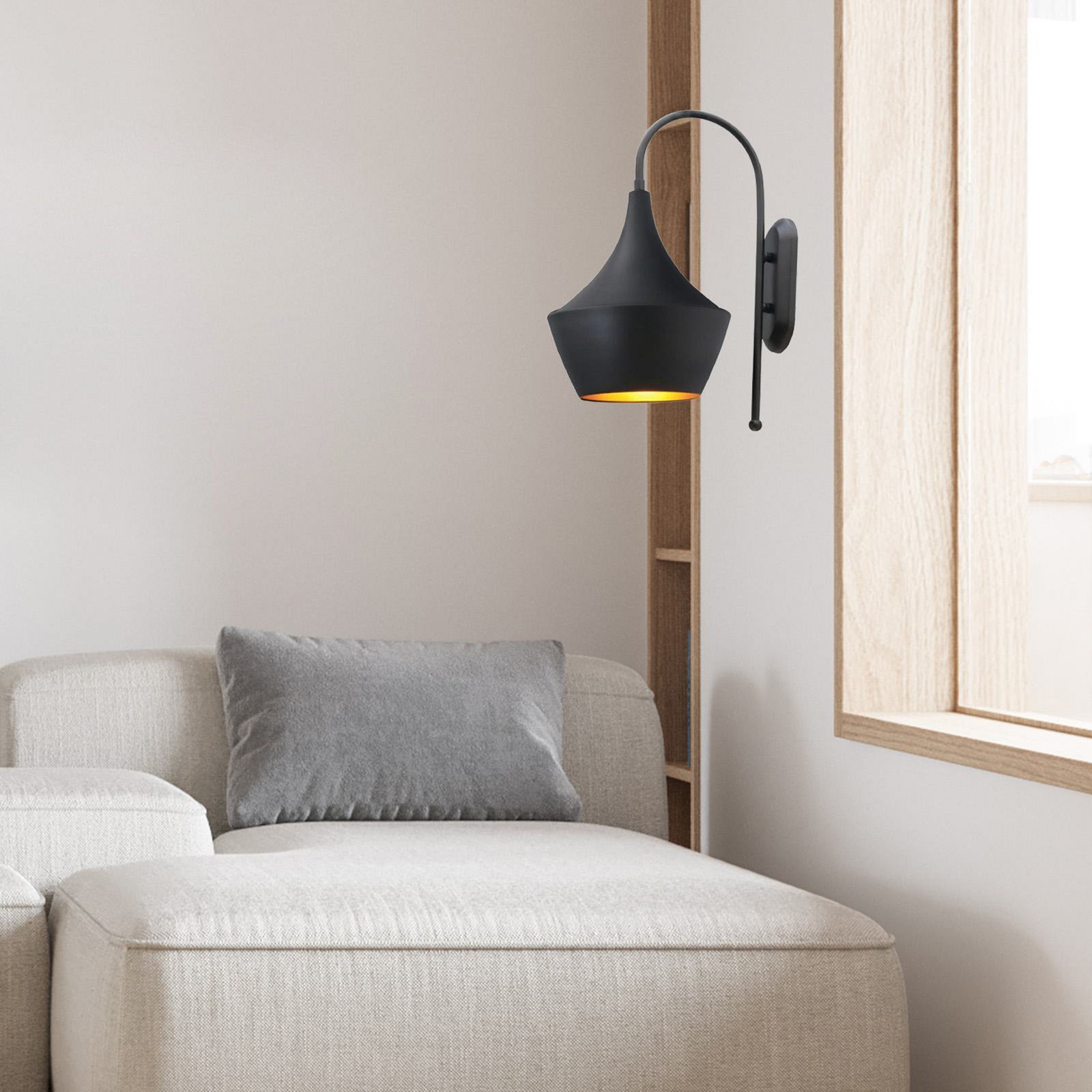 Bombe vägglampa, svart, metall, höjd 48 cm