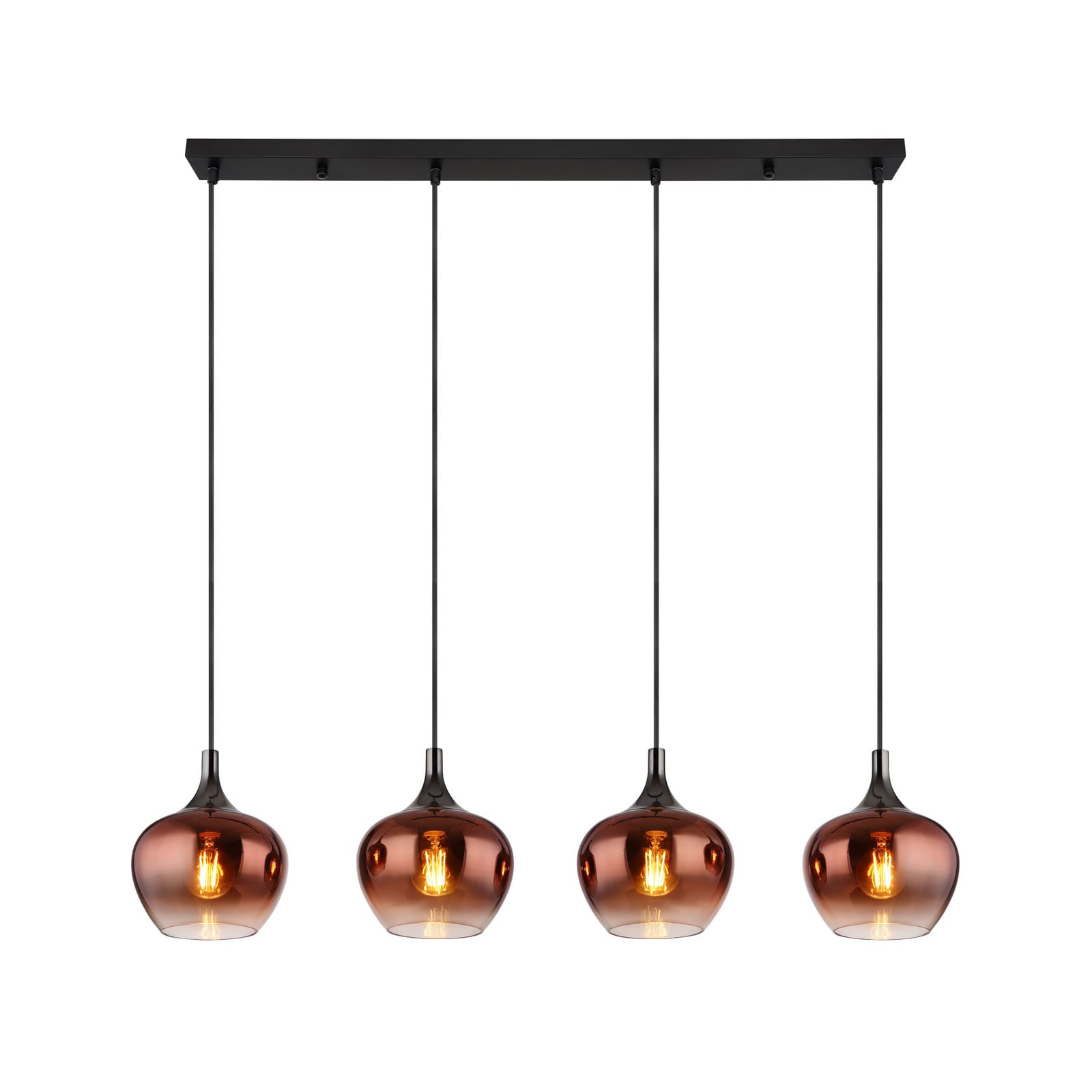 Hängeleuchte Maxy, kupfer/schwarz, Glas, 100 cm lang, E27