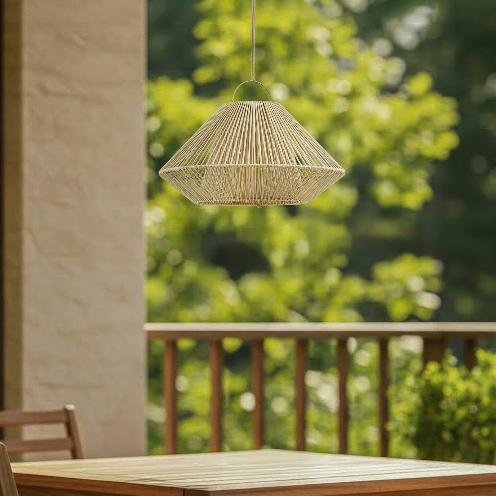 Lindby LED saules enerģijas piekaramā lampa Austas, smilškrāsā, Ø 50 cm, USB,