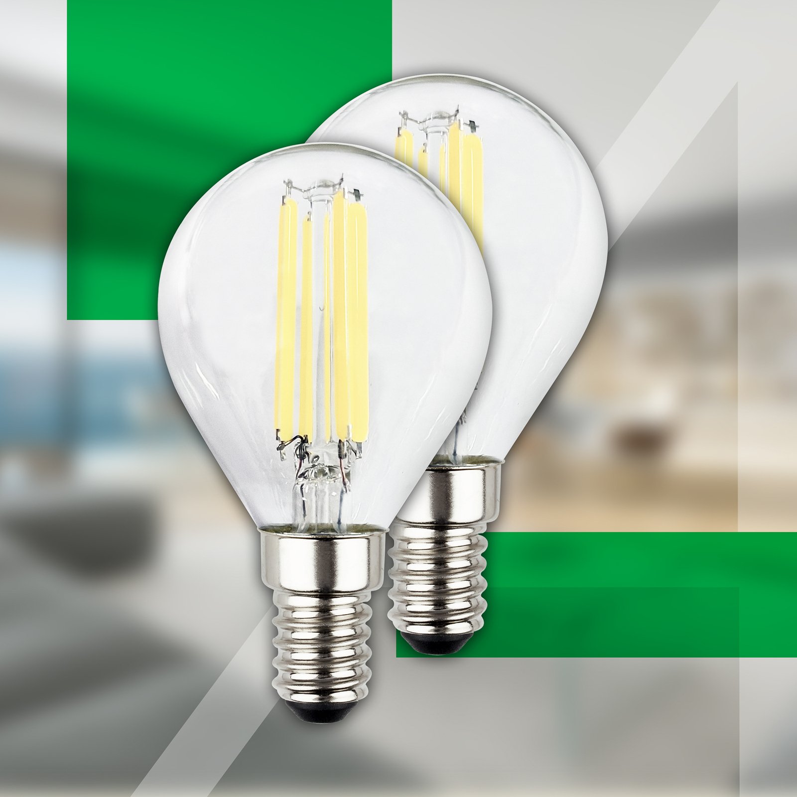 LED bulb drop E14 2,5W clear 3000K 525lm EEC A 2er