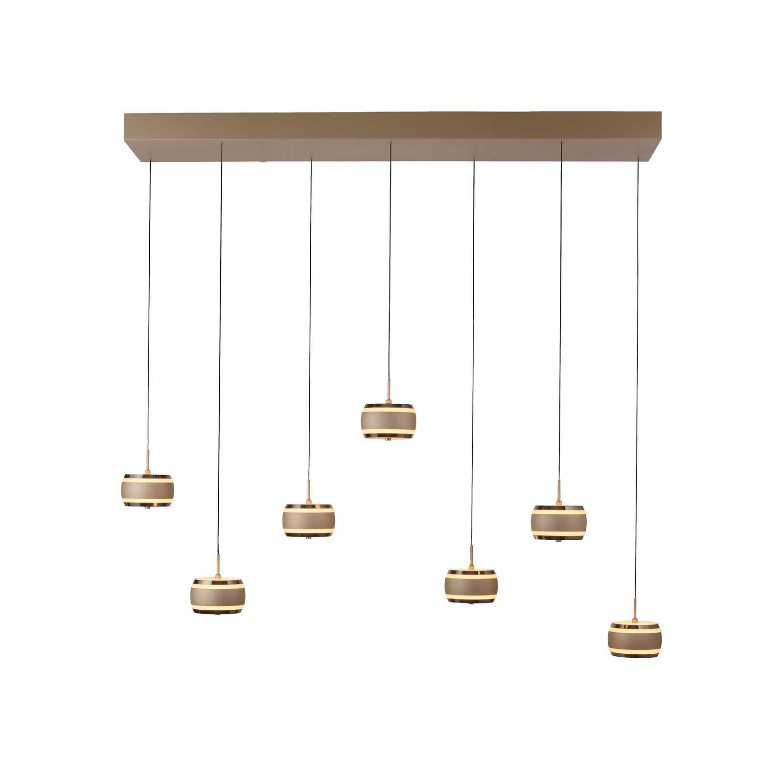 PURE LED-Hängelampe Falling Rings, bronze Länge 132 cm 7-fl.