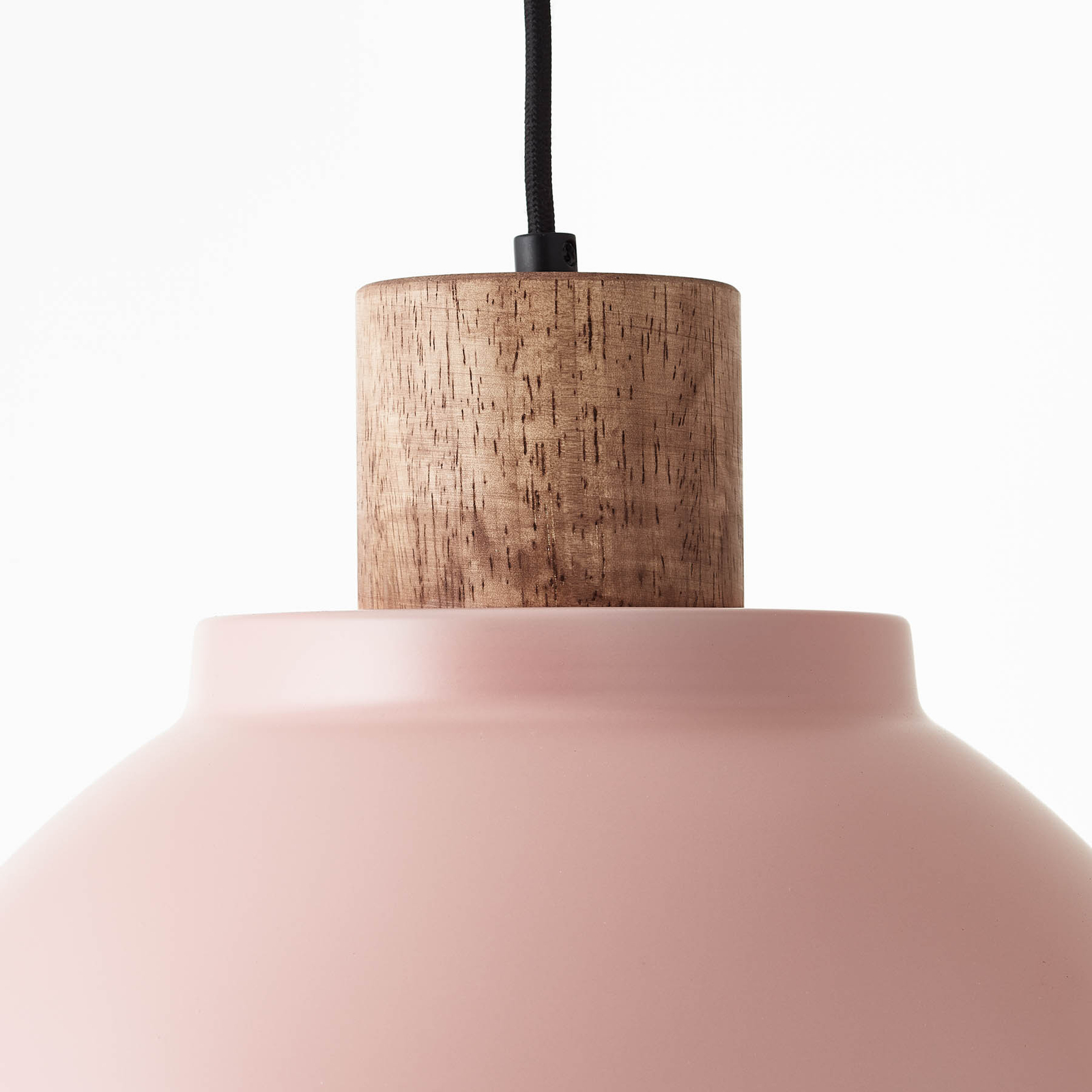 Erena κρεμαστό φωτιστικό με ξύλινη λεπτομέρεια, ανοιχτό ροζ