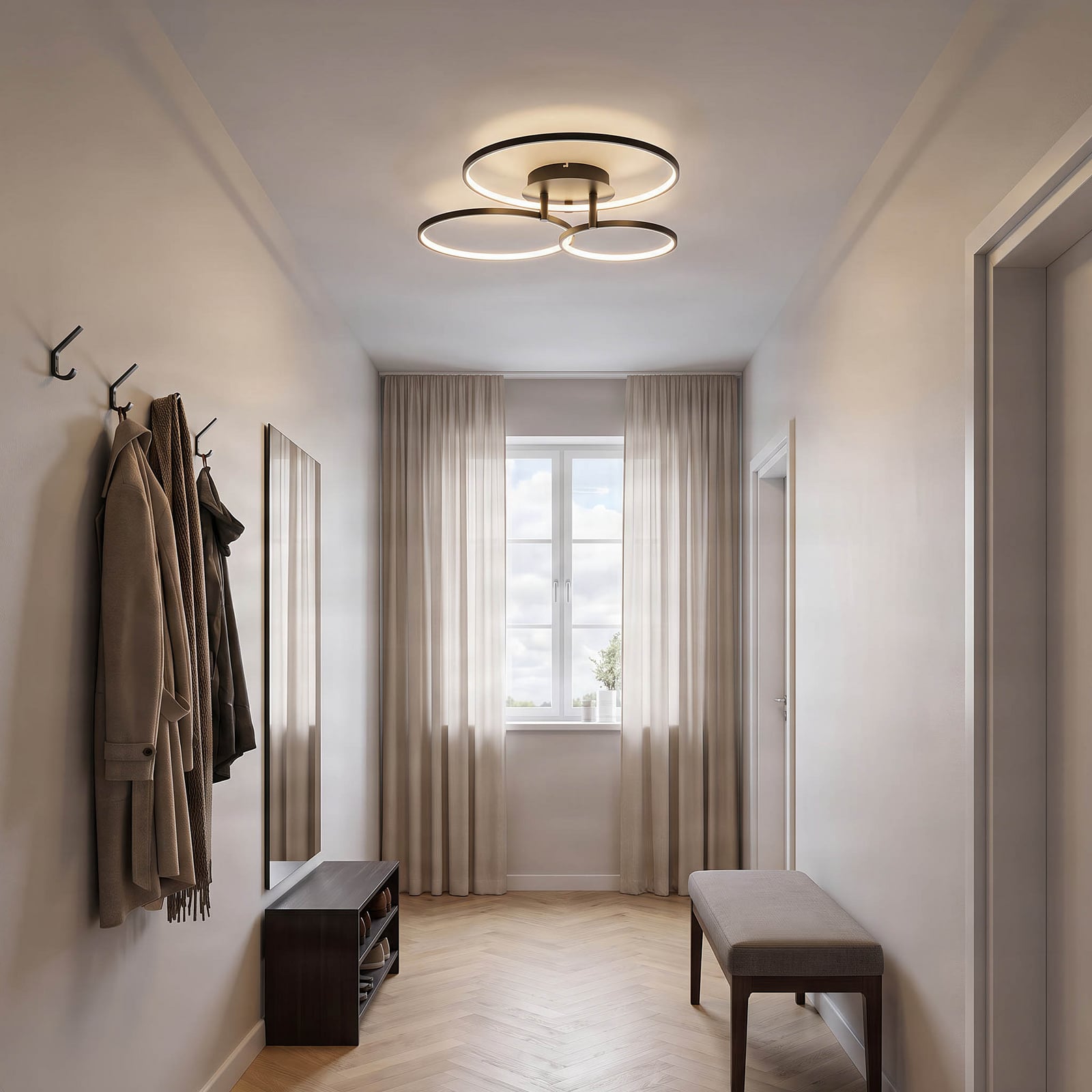 Lindby LED φωτιστικό οροφής Rayk, μαύρο, μεταλλικό, 77 cm, με δυνατότητα Lindby LED φωτιστικό οροφής Rayk, μαύρο, μεταλλικό, 77 cm, με δυνατότητα