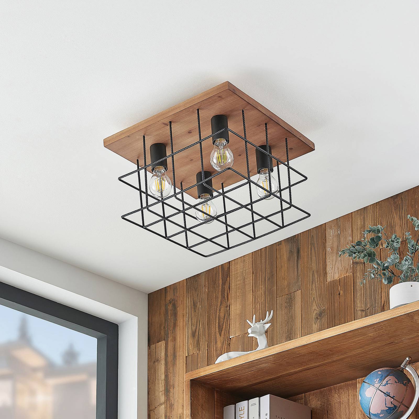 Photos - Chandelier / Lamp Lindby Mireille cage ceiling lamp, wood, 4-bulb 