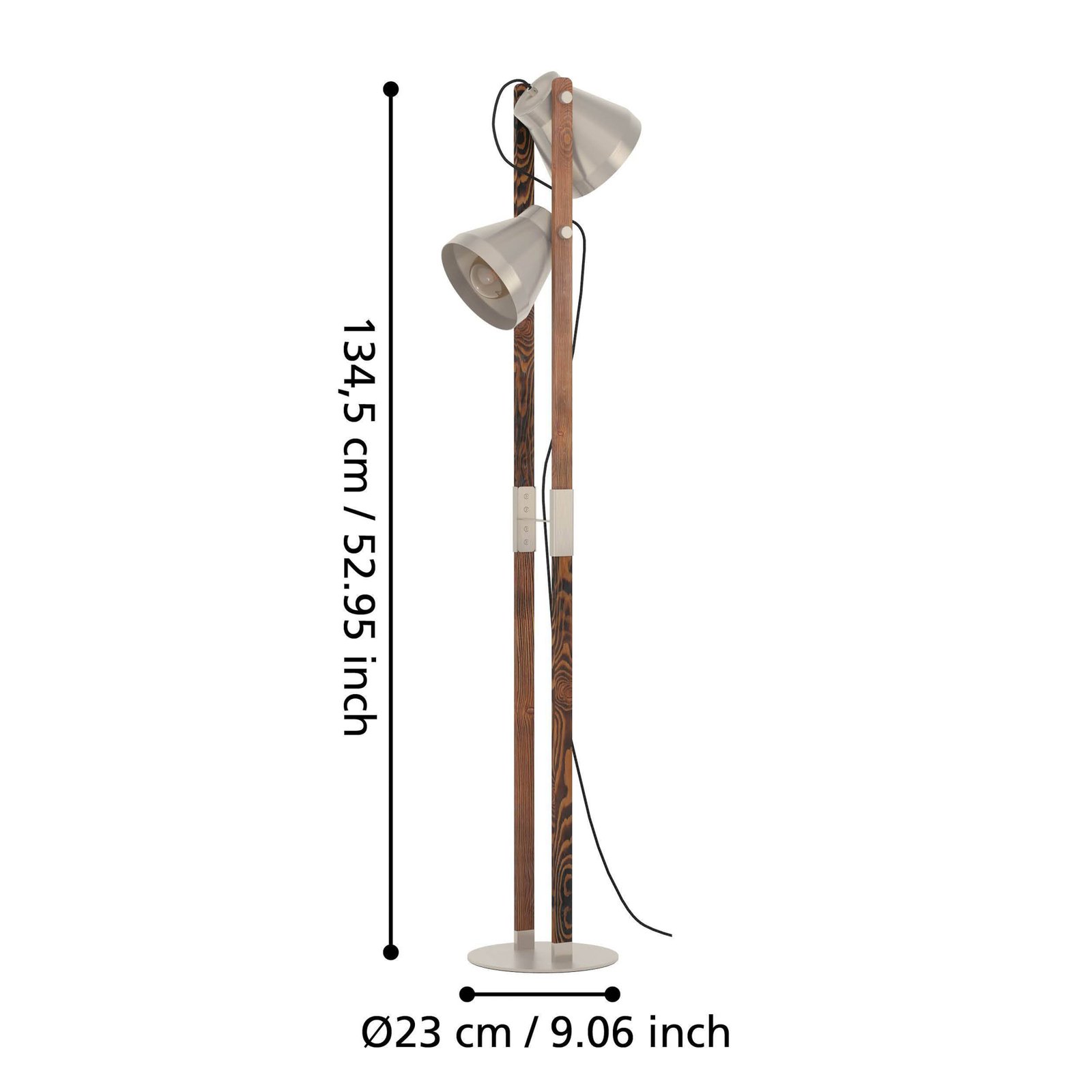 Cawton gulvlampe, højde 134,5 cm, stål/brun, 2 lyskilder i stål