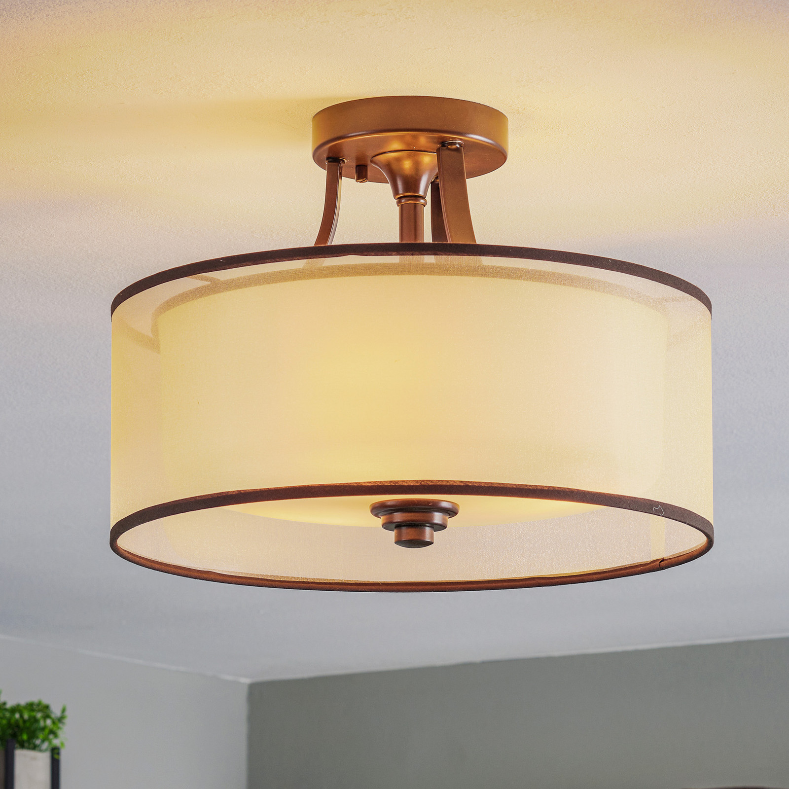KICHLER Plafonieră Lacey cu abajur dublu - Camera de zi / sufragerie - modern - bronz alb transparent - Metal