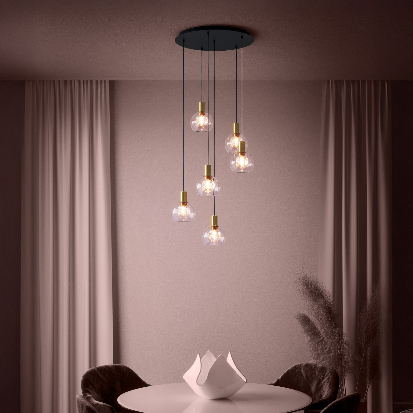 Suspension LED Terque en laiton, Ø 54 cm, à 6 lampes - Stars of Light