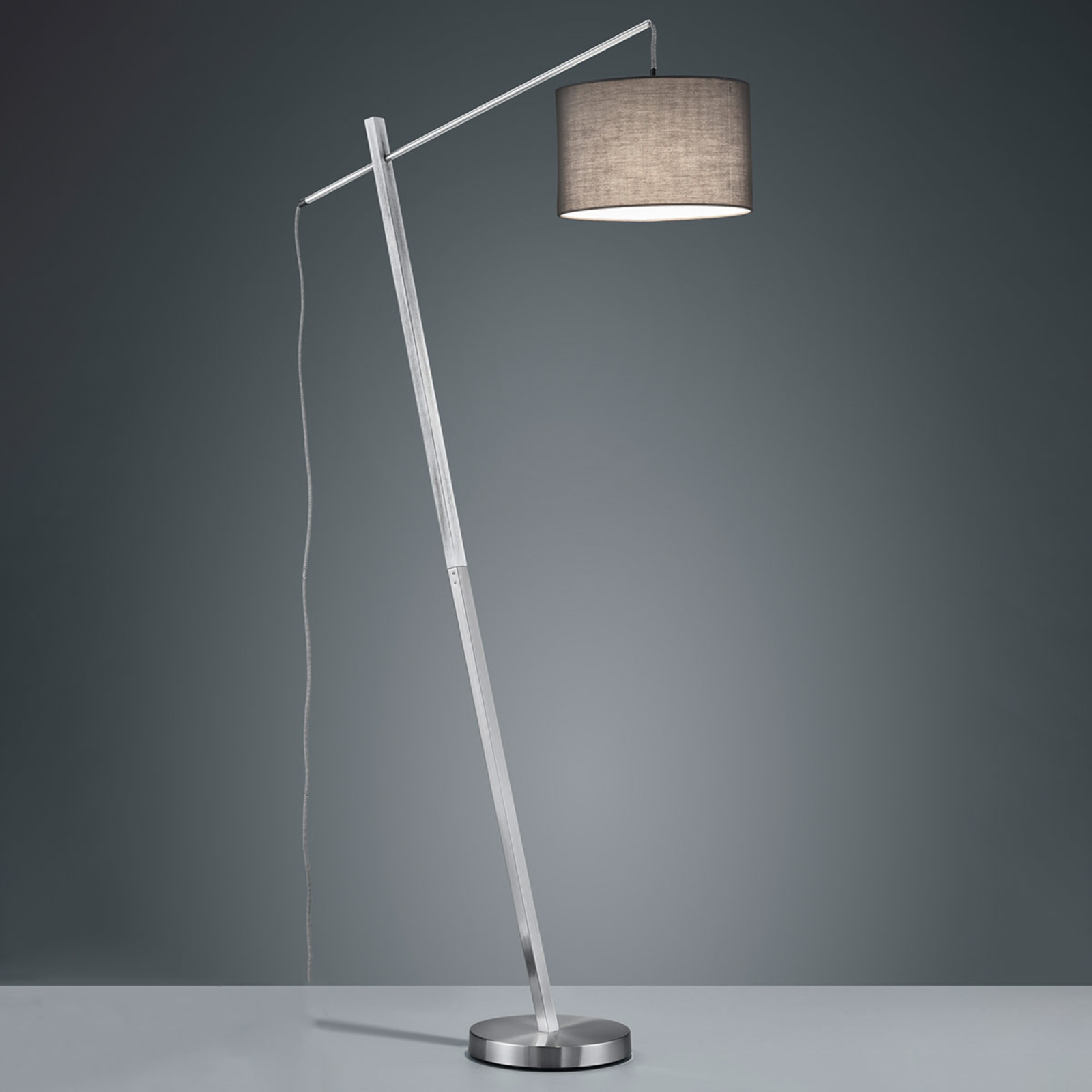 Reality Leuchten Padme floor lamp, grey fabric lampshade, for Living / Dining Room, metal, fabric, E27, 42 W, energy efficiency: A++, H: 163 cm