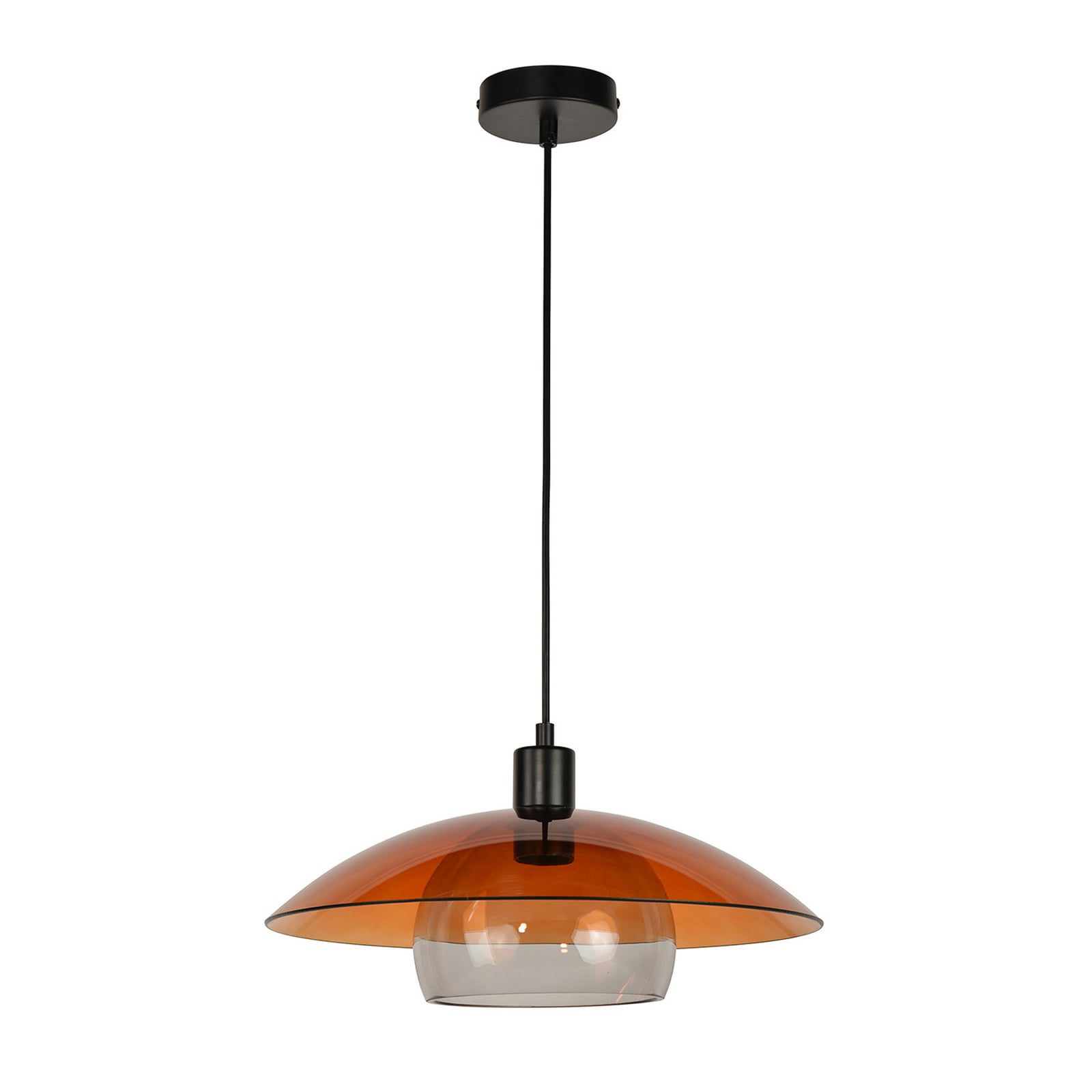 Pakabinamas šviestuvas „Jolly“, gintaro spalvos/juodas, skersmuo 38 cm, stiklas