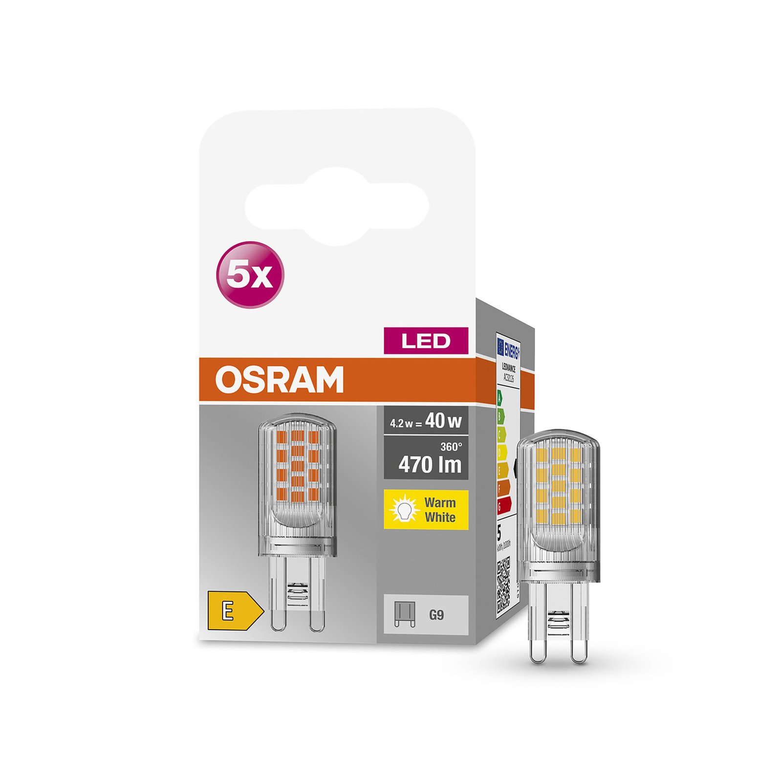OSRAM Base PIN LED kaksikantainen G9 4,2W 470lm 5x