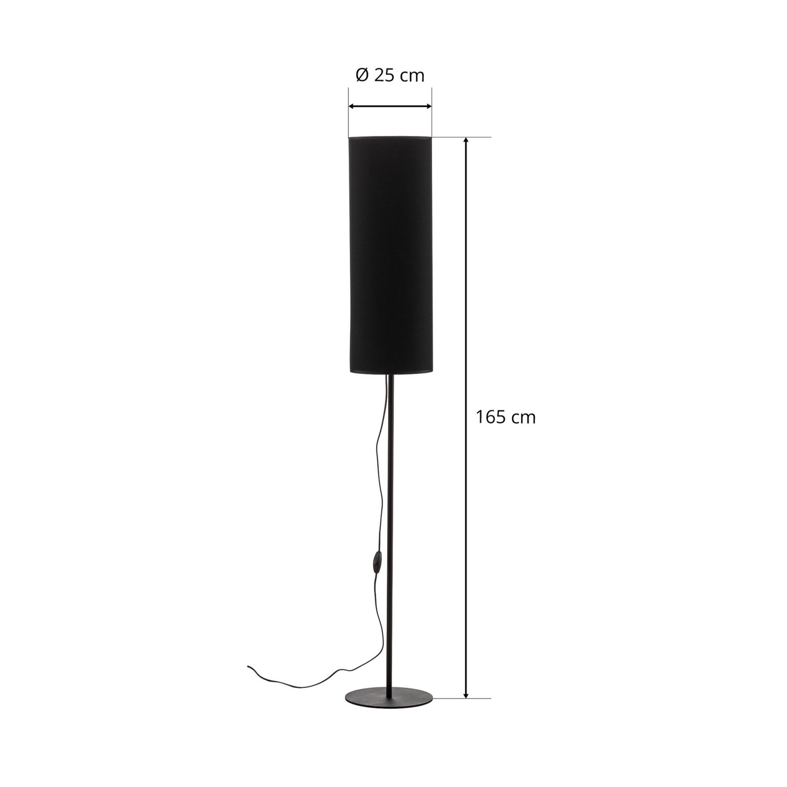 Podna lampa Rondo, crna, visina 165 cm, chintz, E27