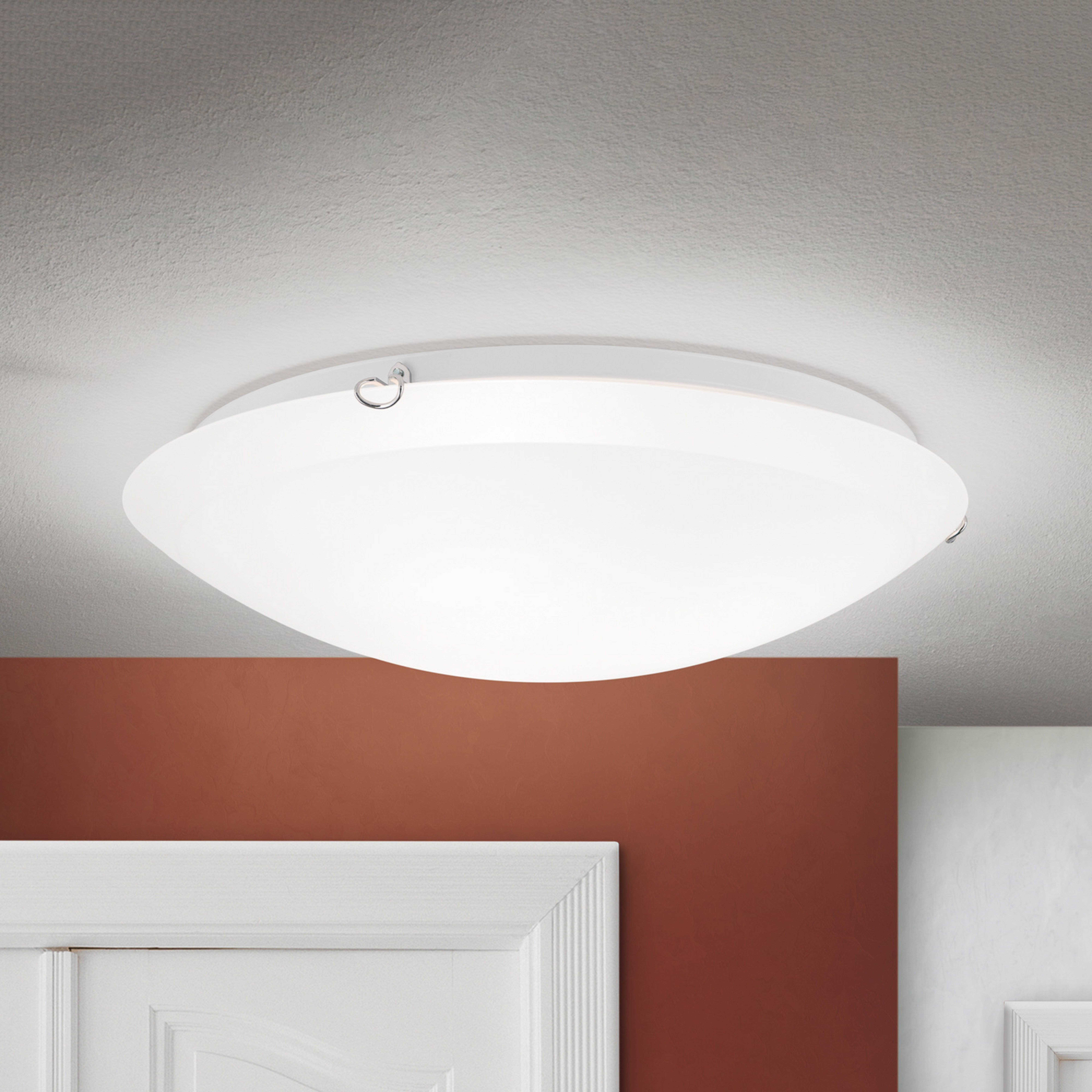 Plafoniera Agada, vetro opalino, cromo, 50 cm