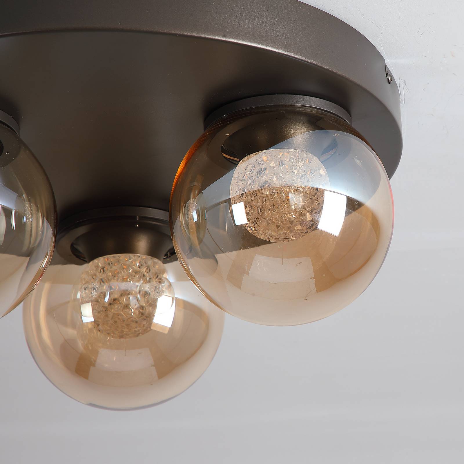 Lampa sufitowa LED Solis, 3-punktowa, okrągła, brązowa, szklana, 2 700 K