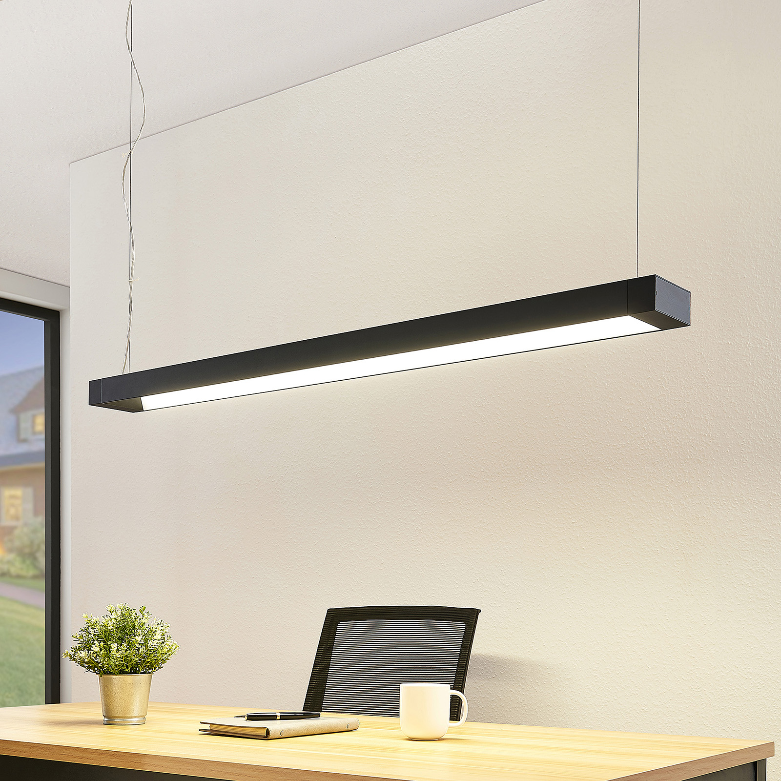 Arcchio Cuna LED pendant light, black, 122 cm, for Workroom / Office, aluminium, polycarbonate, 36 W, energy efficiency: A+, L: 122.2 cm, W: 11.5 cm, H: 4.88 cm