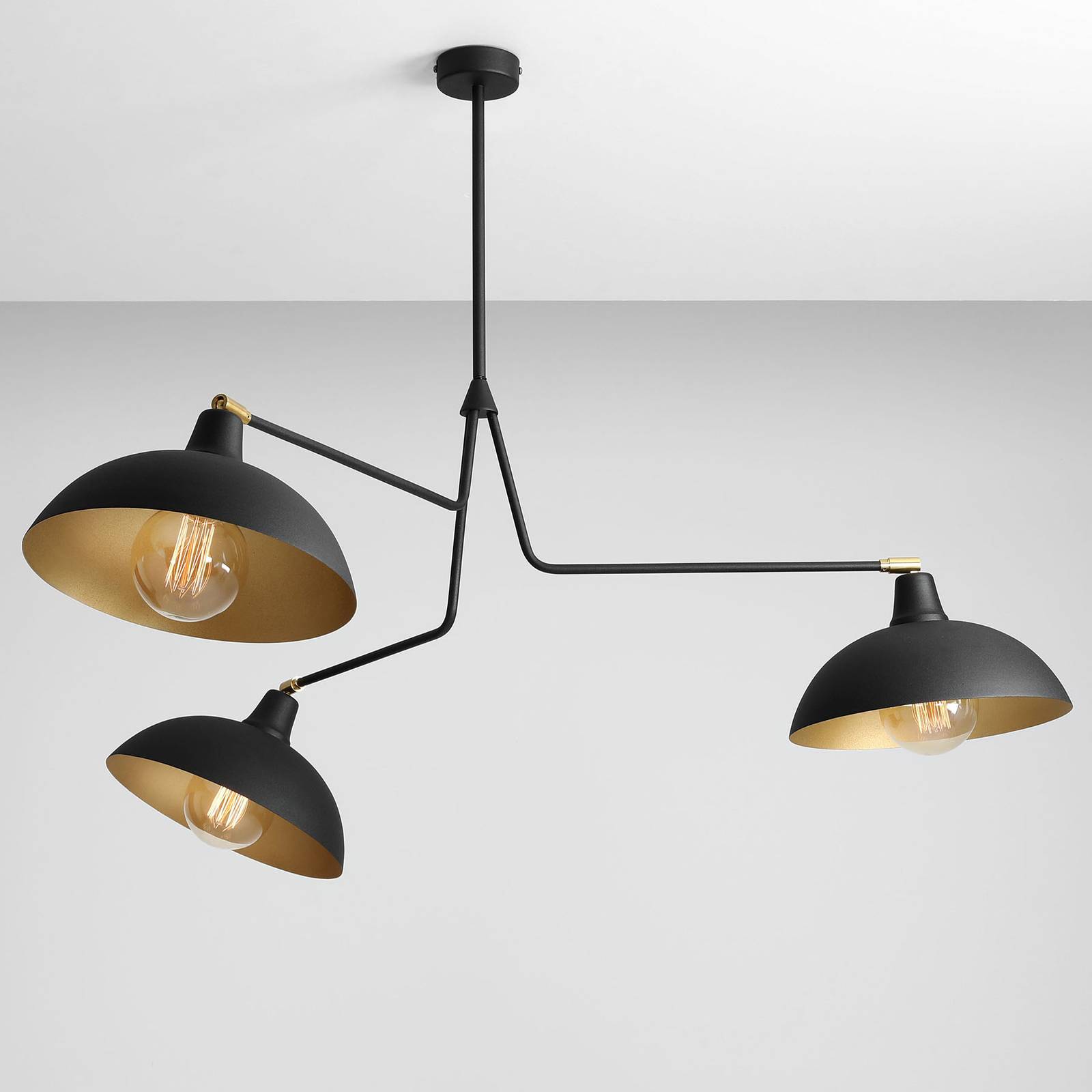 Hanglamp 1036, 3-lamps, zwart-goud