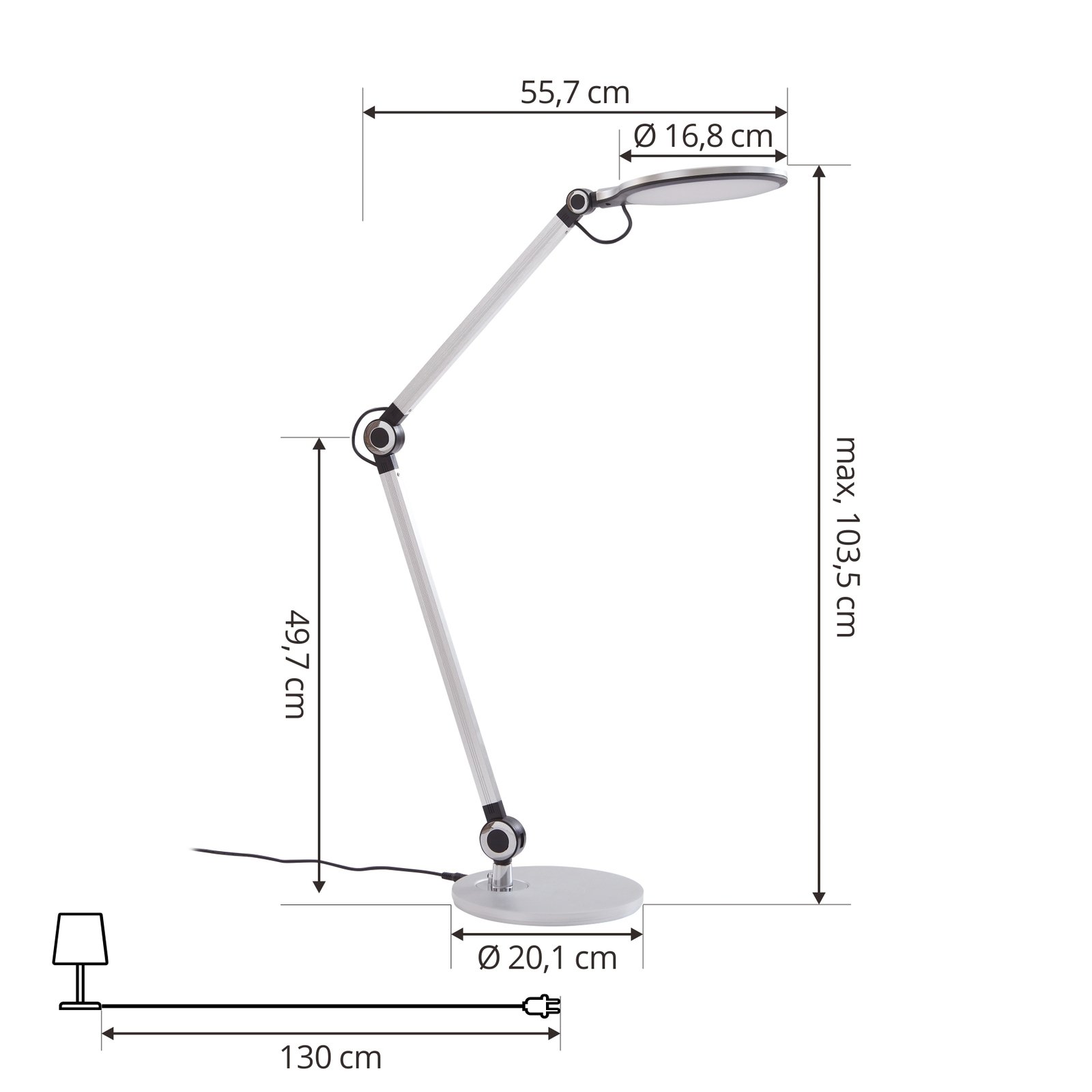 Lindby LED-Tischleuchte Nyxaris, silber, Metall, CCT, 50 cm