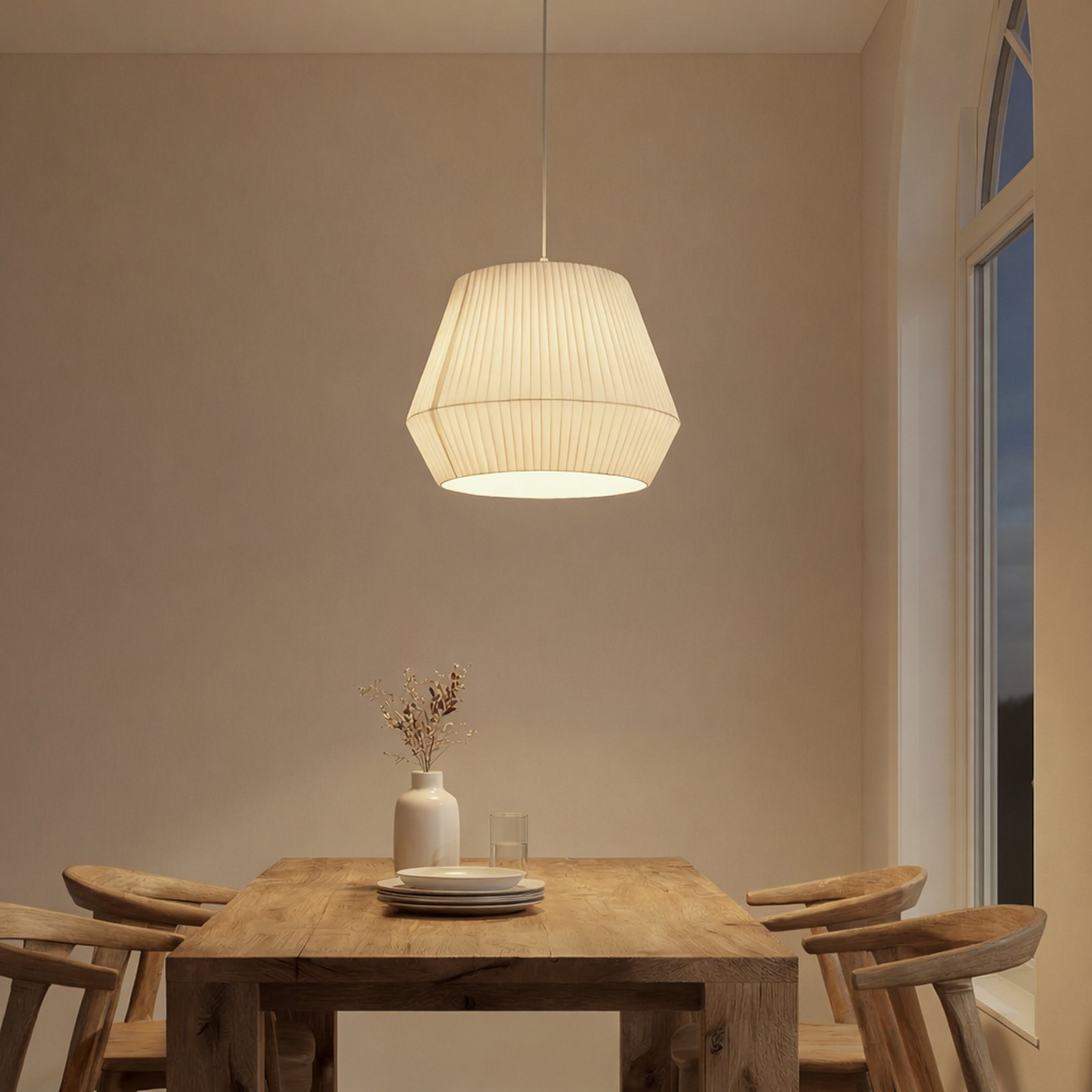 Lampa wisząca Vitore, Ø 40 cm, tekstylna, biała