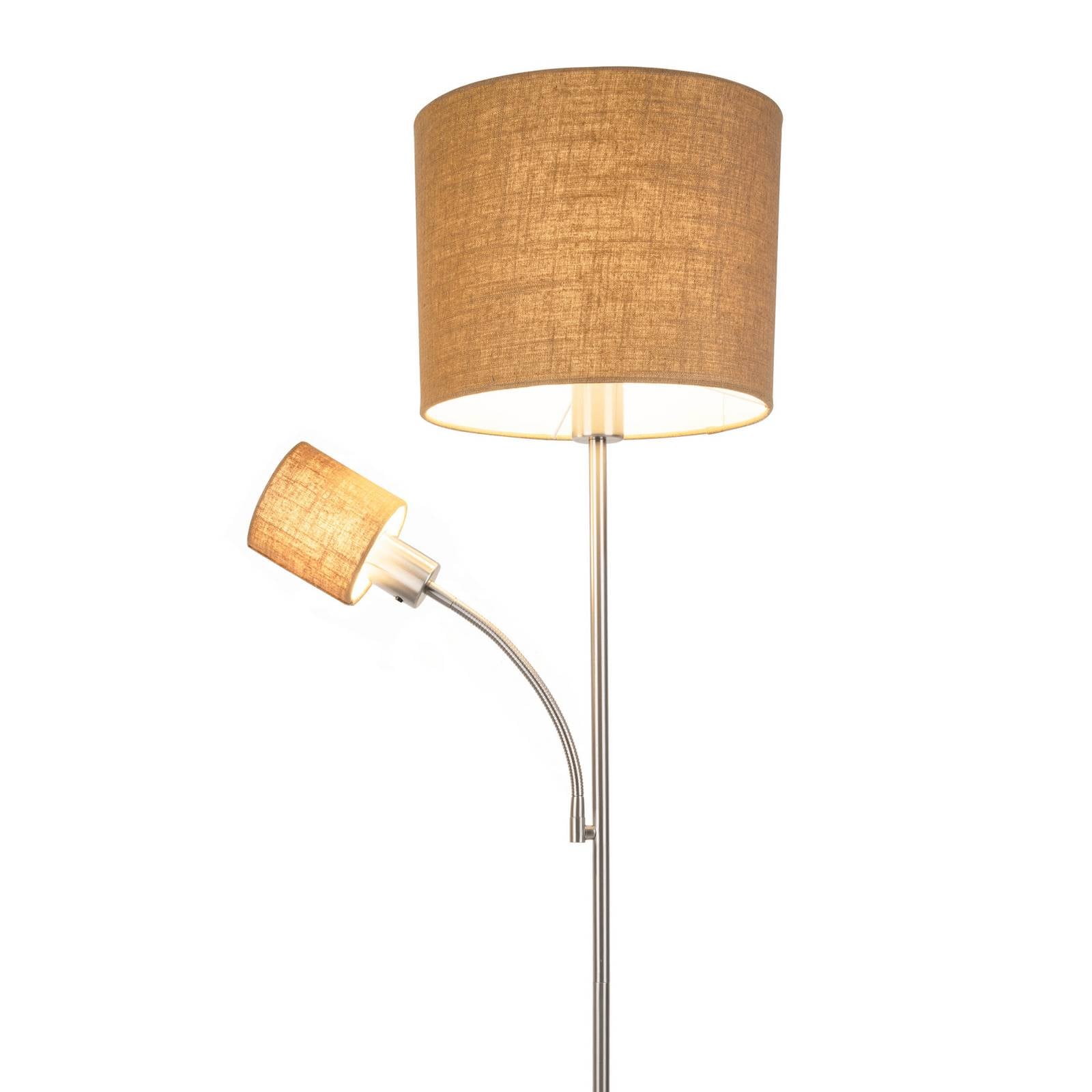 Stehlampe Filomena, braun/silber, Textil, Lesearm, E27, E14