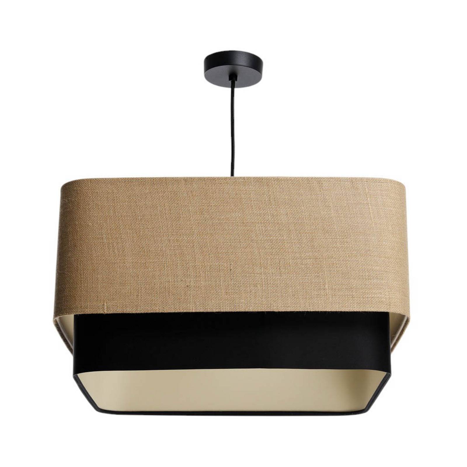 Hängeleuchte Kwadro Duo, schwarz/beige, 50x50cm, Jute/Satin
