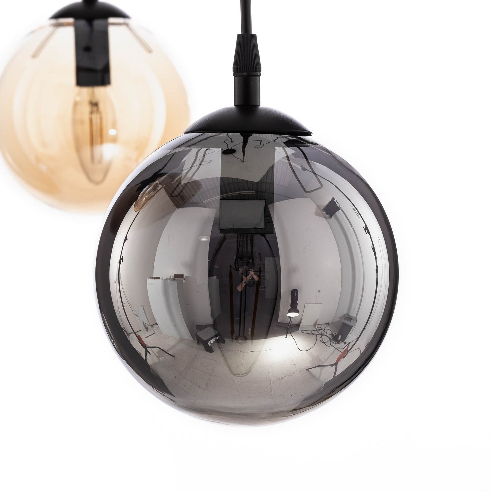 Glassy pendant light, 5-bulb, black, graphite/amber/clear, E14