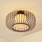 Lindby stropné svietidlo Davella, Ø 50 cm, bambus, textil