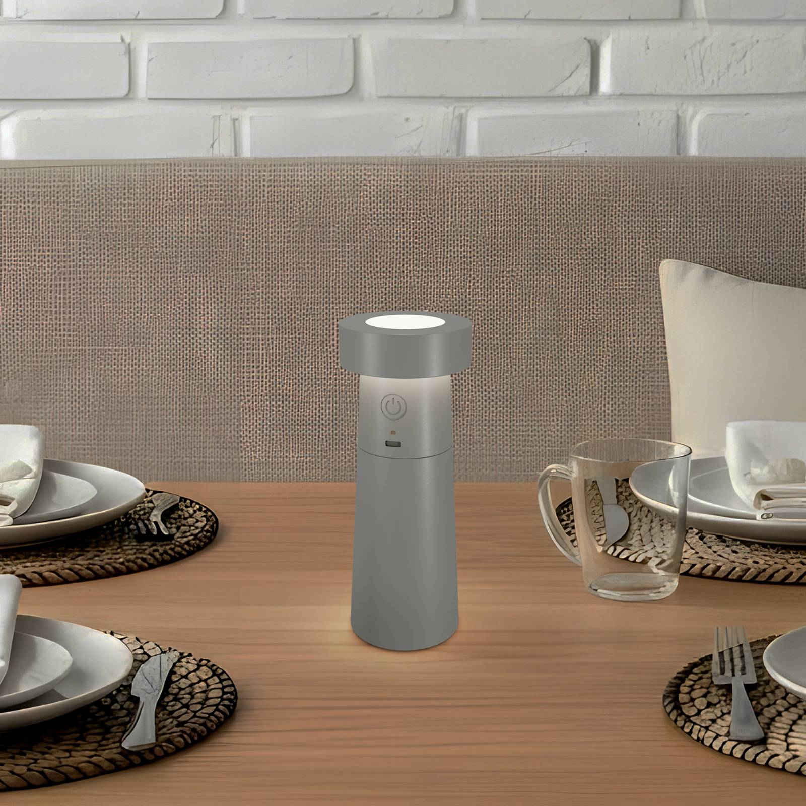 Lucande LED-Salzstreuer Salt, hellgrau, Akku, IP44 günstig online kaufen