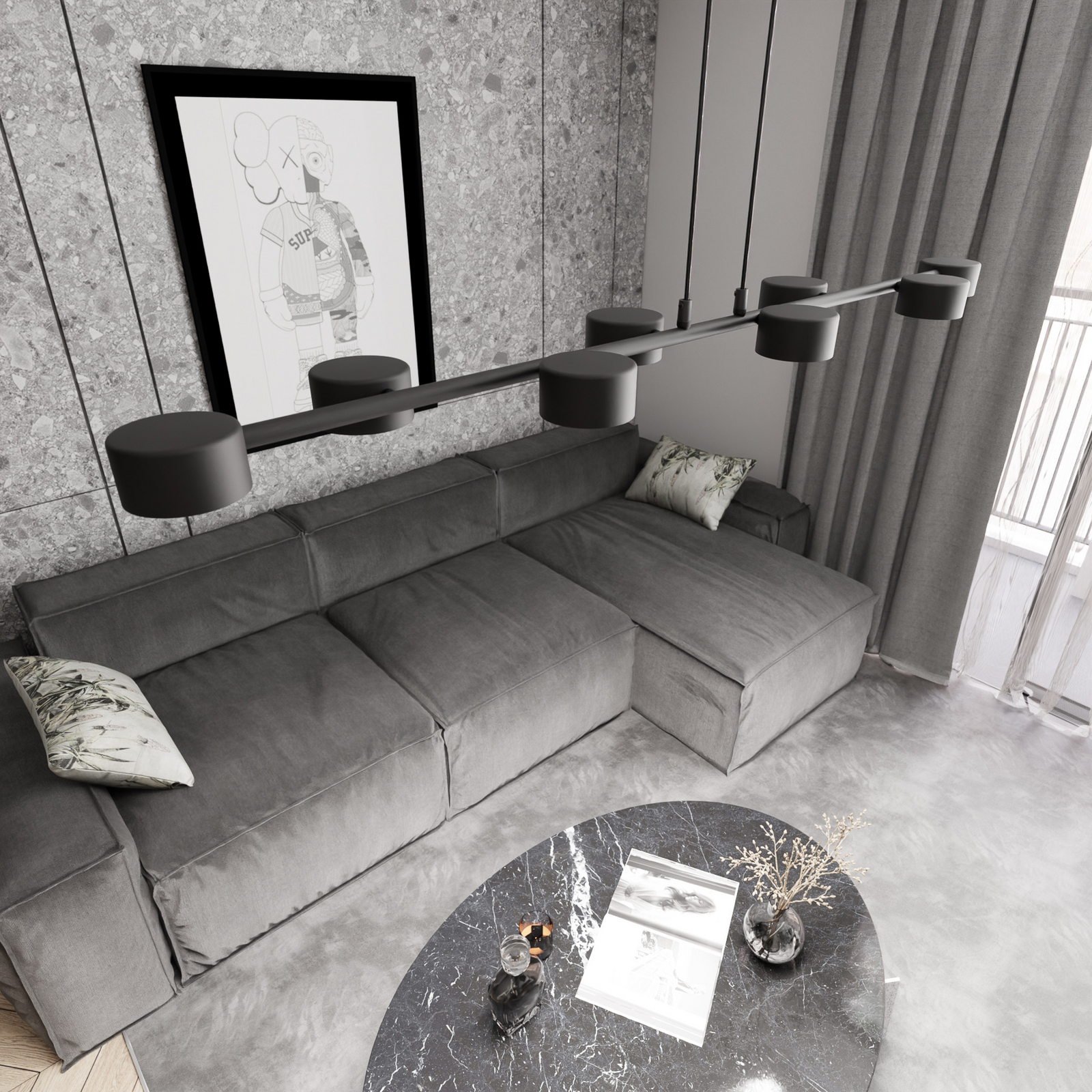 Deckenstrahler Megara, Länge 100 cm, Metall, 8-flg.
