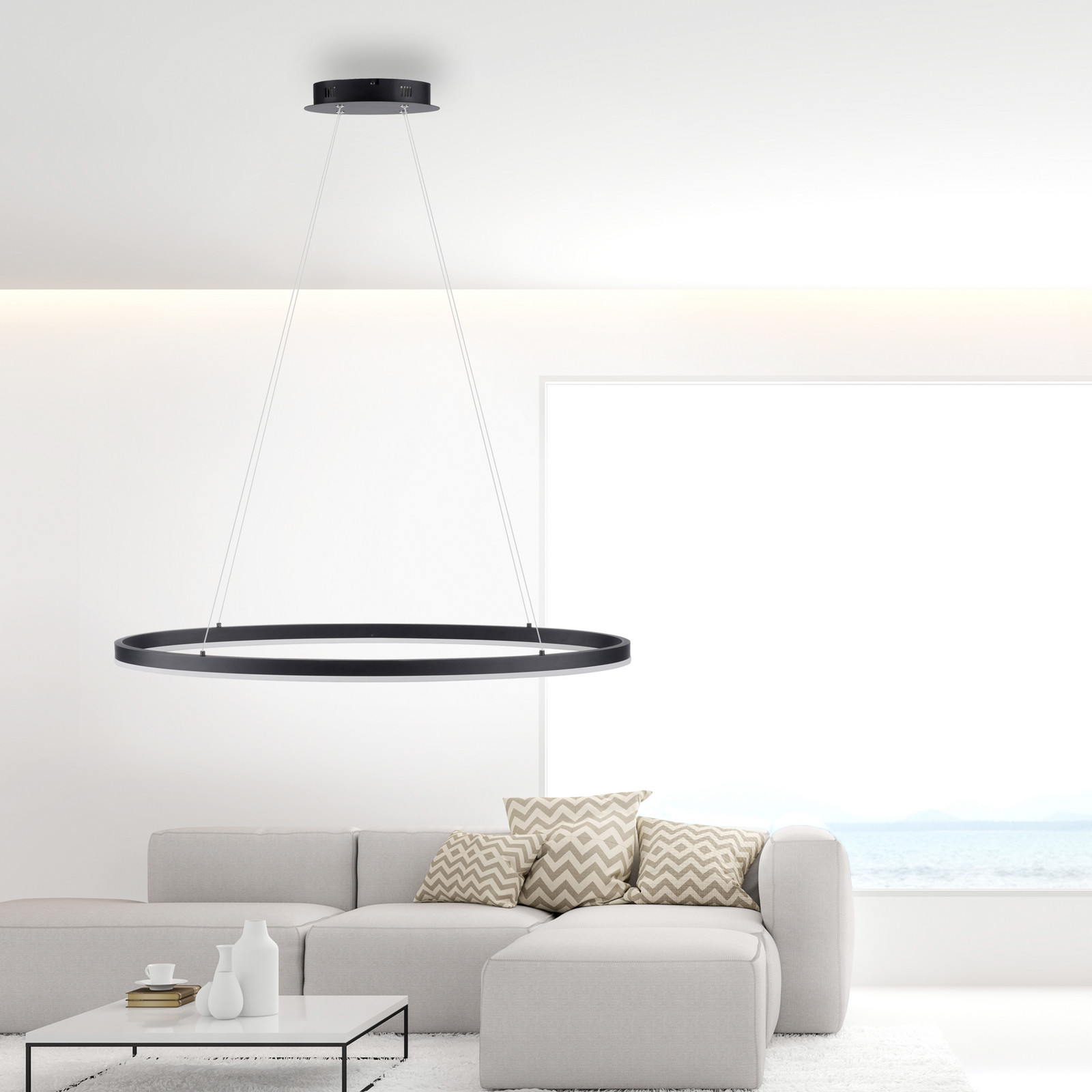 Paul Neuhaus Titus lampă suspendată LED ovală 80x39cm - Camera de zi / sufragerie - modern - antracit - Metal