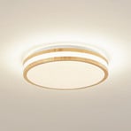 Lindby LED ceiling lamp Emiva, Ø 39.5 cm, CCT, wood