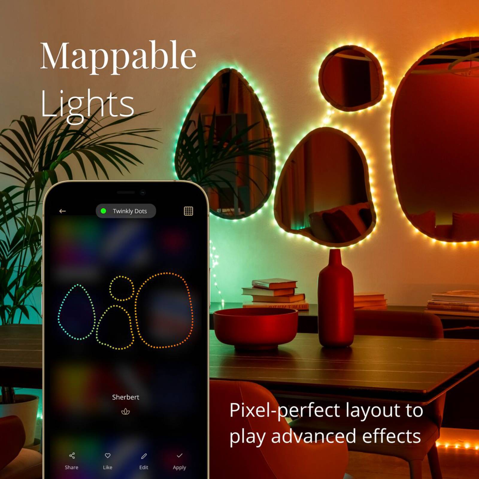 Łańcuch świetlny LED RGB Twinkly Dots, przezroczysty, IP44, 10m