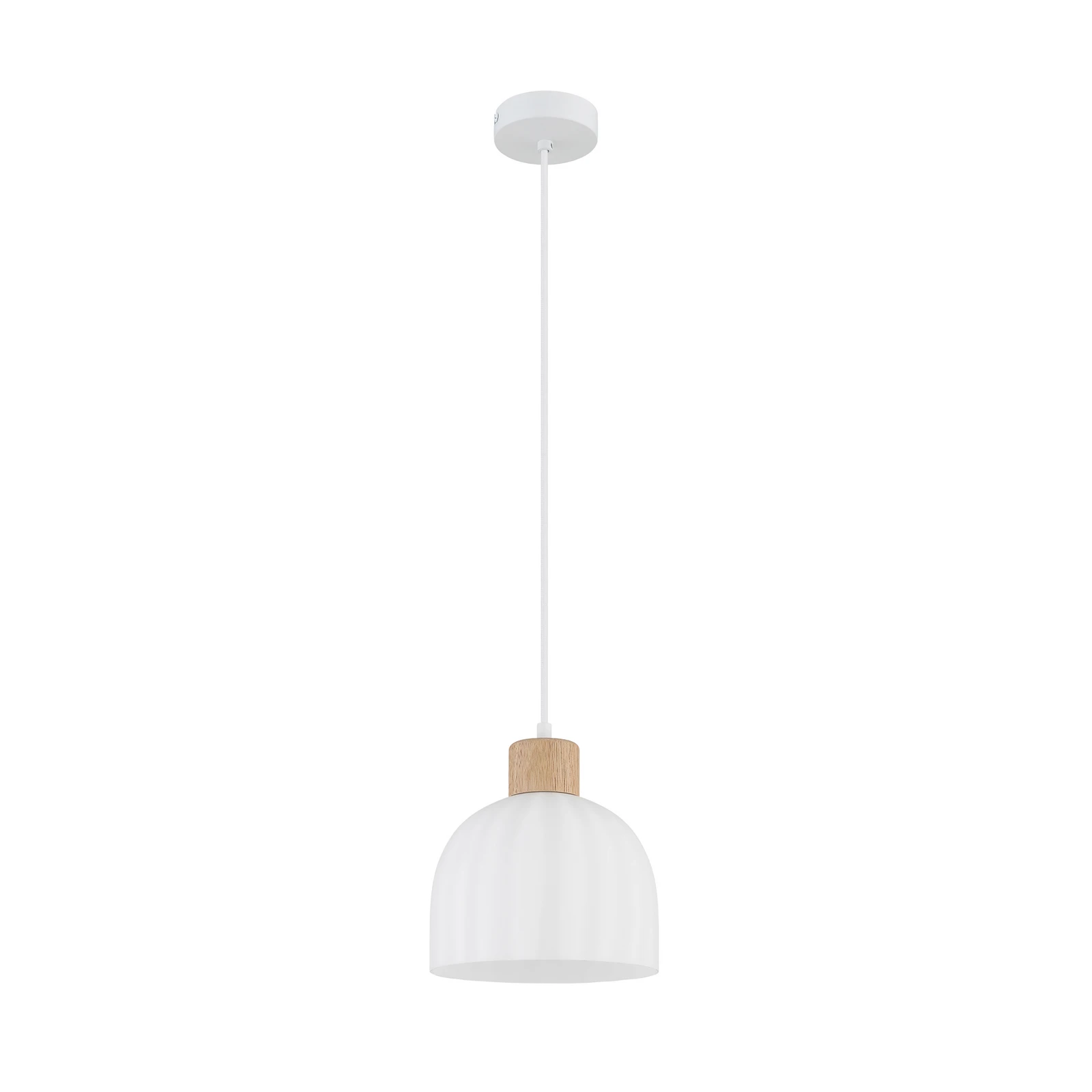 Lámpara colgante Swanson, Ø 20 cm, blanco/marrón, cristal/madera
