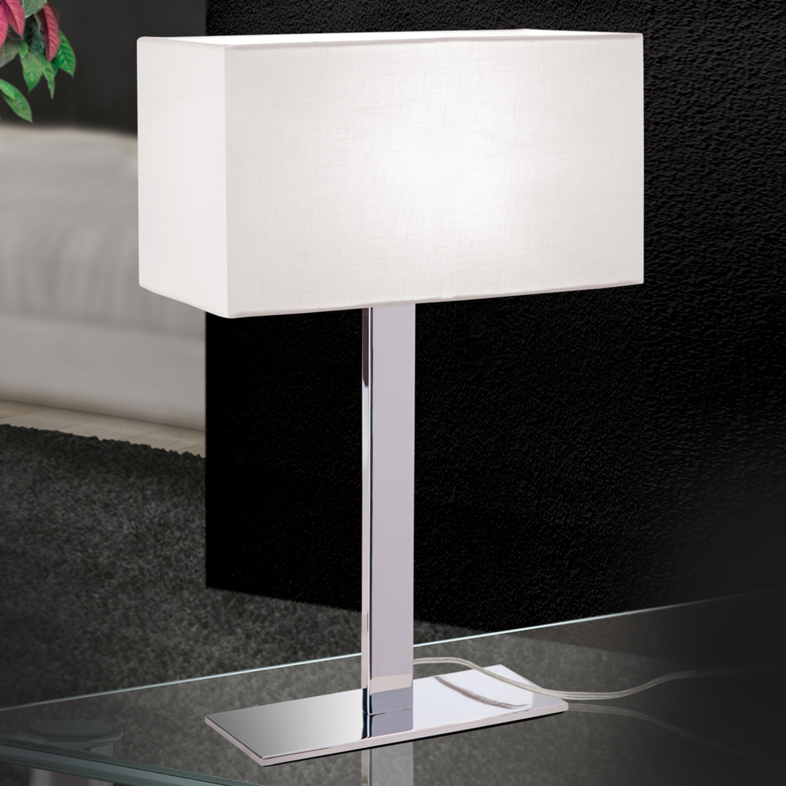 Lámpara de mesa Grigor con pantalla de lino blanco