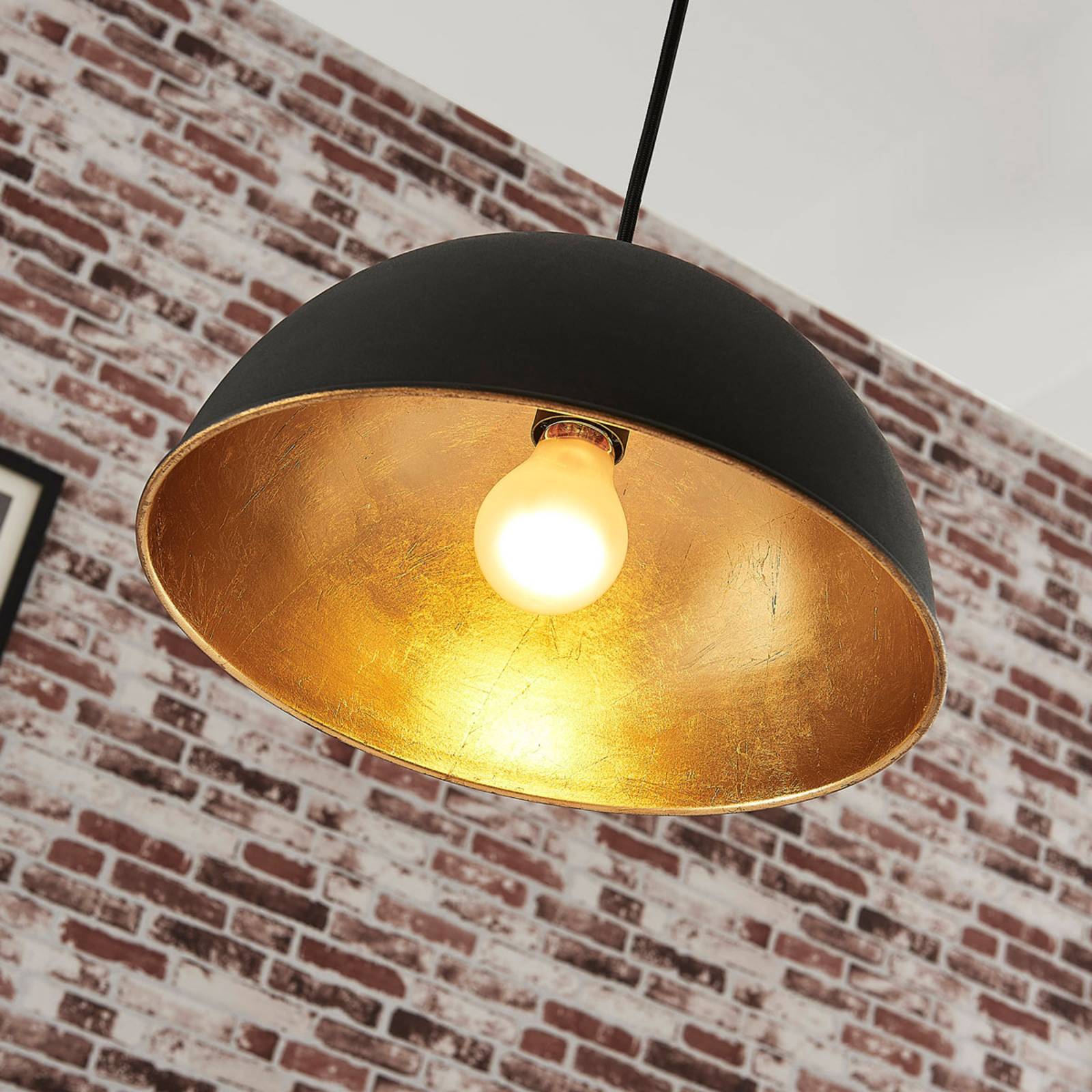 Lampa wisząca Lindby Leya, czarny/złoty, metal, Ø 30 cm, E27