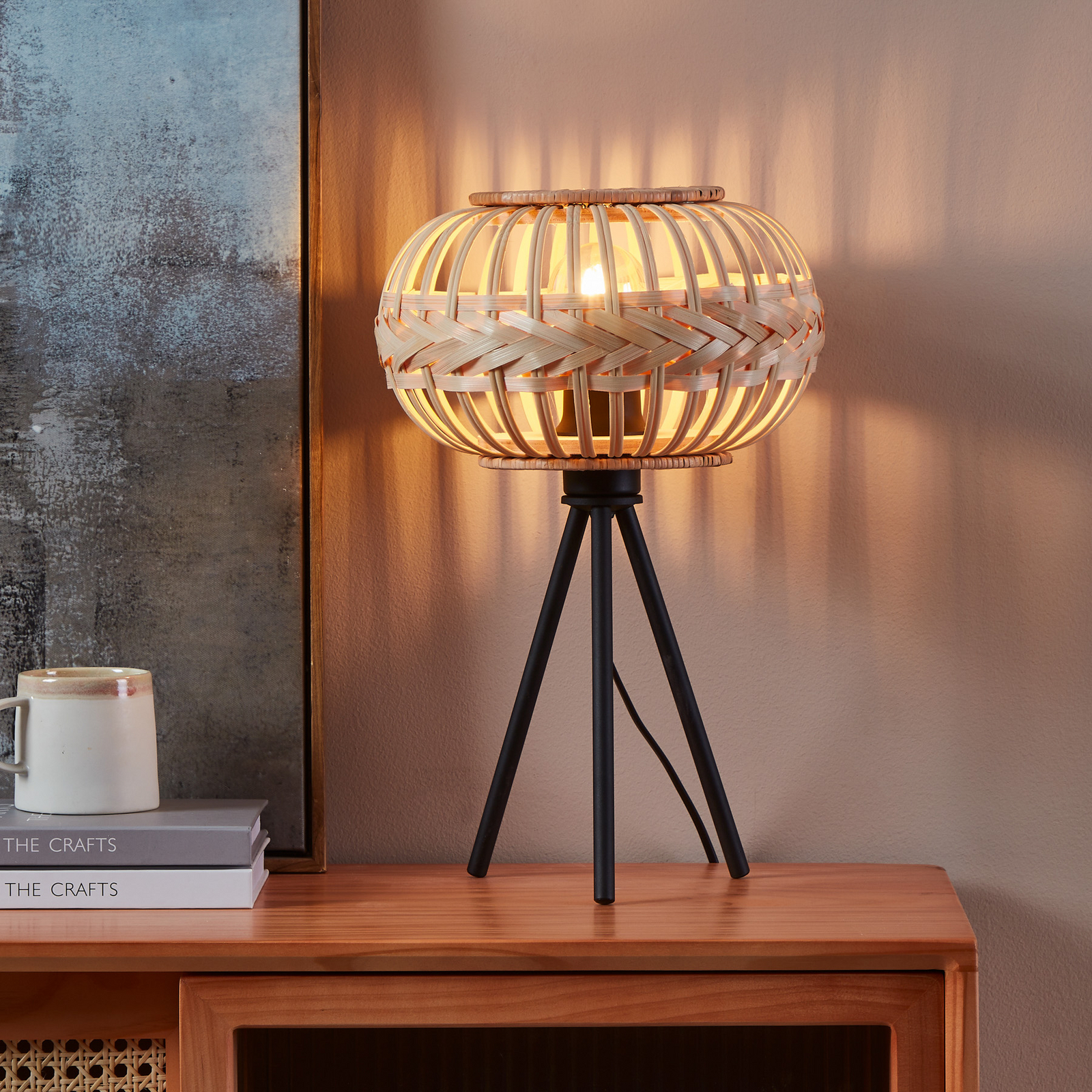 EGLO Amsfield 1 lampă de masă din lemn, 3 picioare